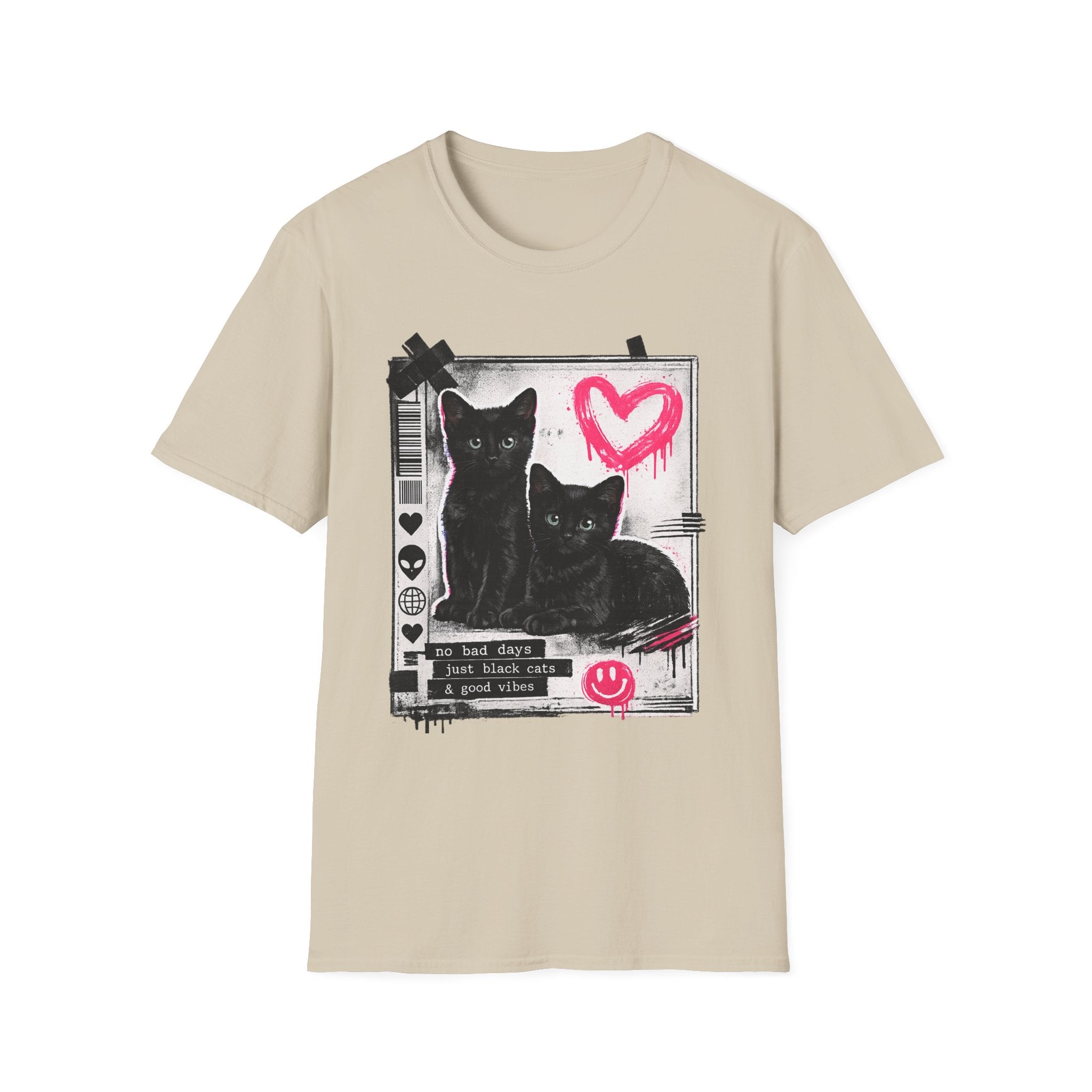 Black Kittens with Pink Heart T-Shirt | Grunge Cat Graphic, Cute Goth