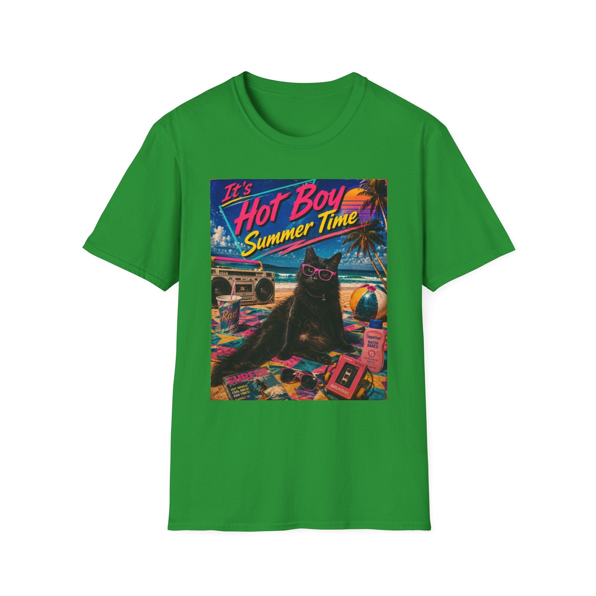 Hot Boy Summer Time cat graphic T-Shirt | retro beach vaporwave