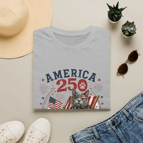 America 250 Cat Patriotic T-Shirt | Flag, Fireworks, Cute Cat