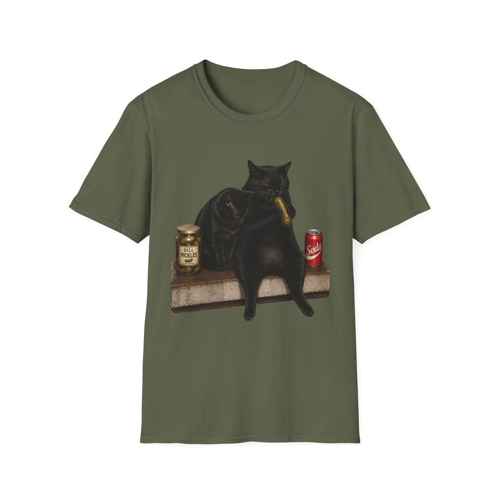 Black Cat Sitting with Drinks T-Shirt | Funny Cat Illustration