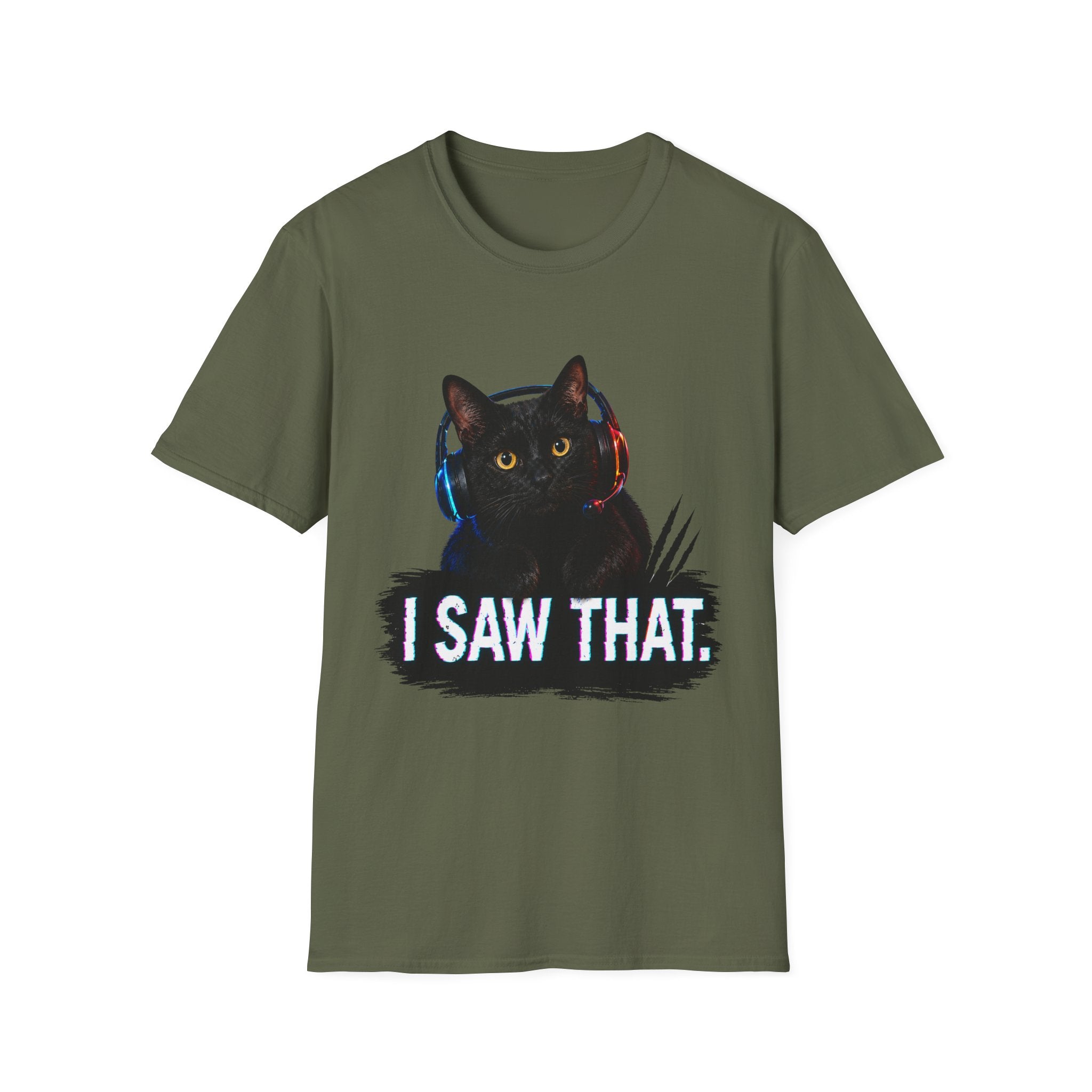 Black Cat with Headphones I Saw That T-Shirt | Funny Cat Tee