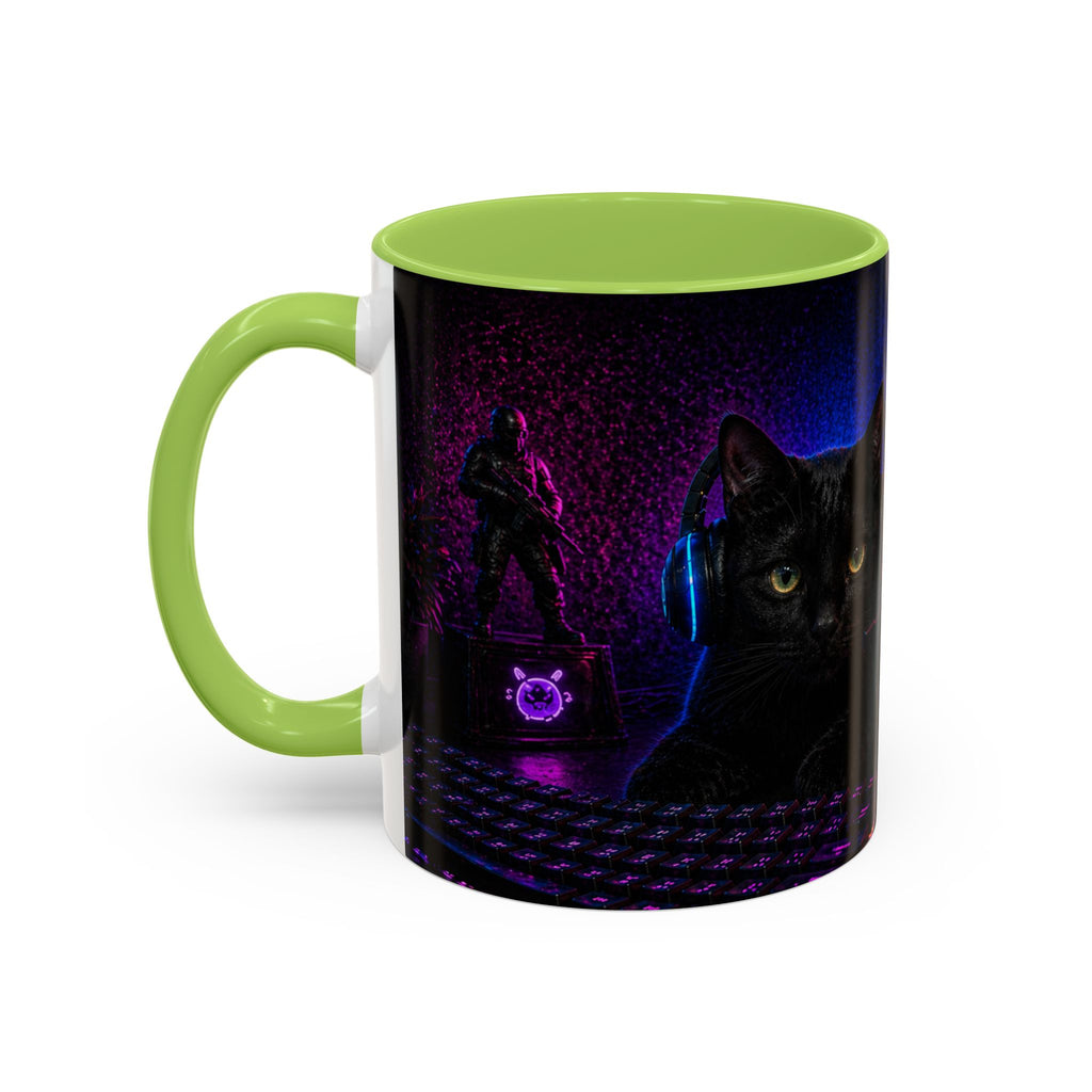 PAWS Pause Snack Game Repeat Cat Coffee Mug | Neon Gaming Cat Mug