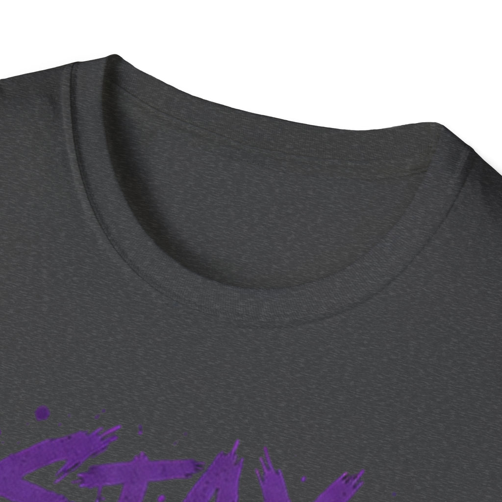 Stay Feral Cat Illustration T-Shirt | Black Cat, Purple Graffiti Text