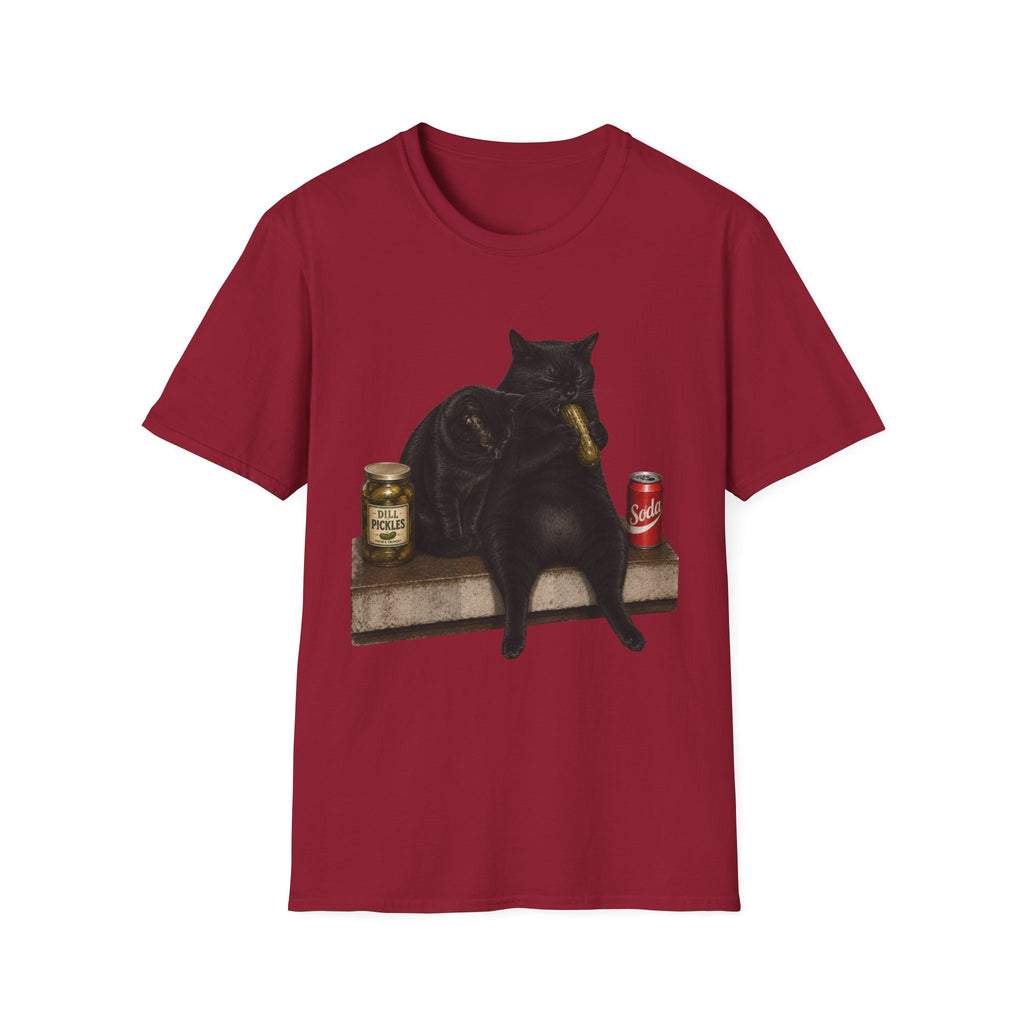 Black Cat Sitting with Drinks T-Shirt | Funny Cat Illustration