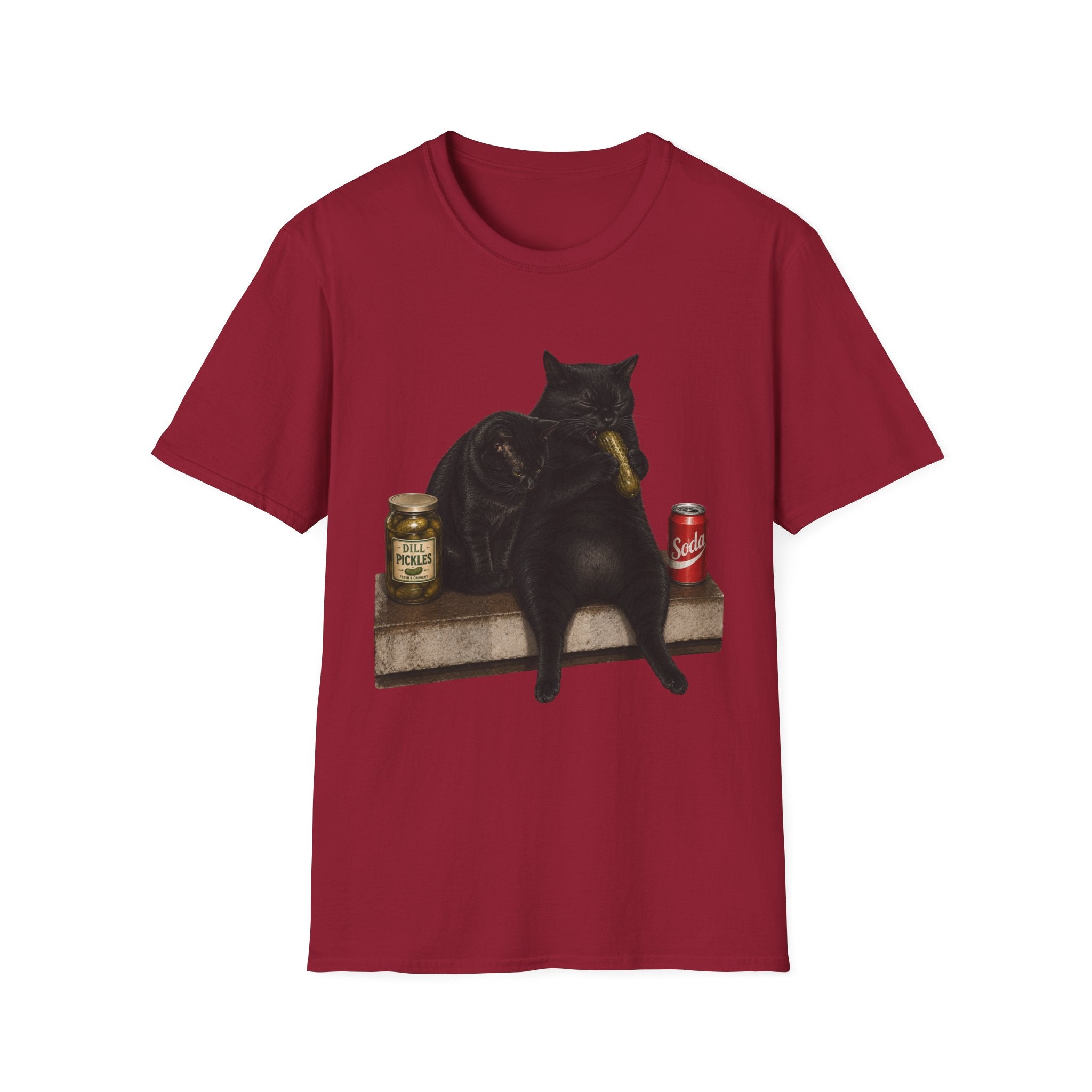 Black Cat Sitting with Drinks T-Shirt | Funny Cat Illustration
