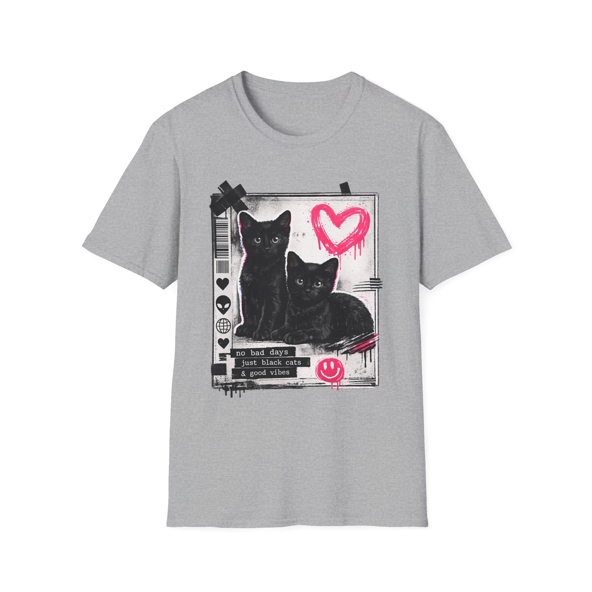 Black Kittens with Pink Heart T-Shirt | Grunge Cat Graphic, Cute Goth