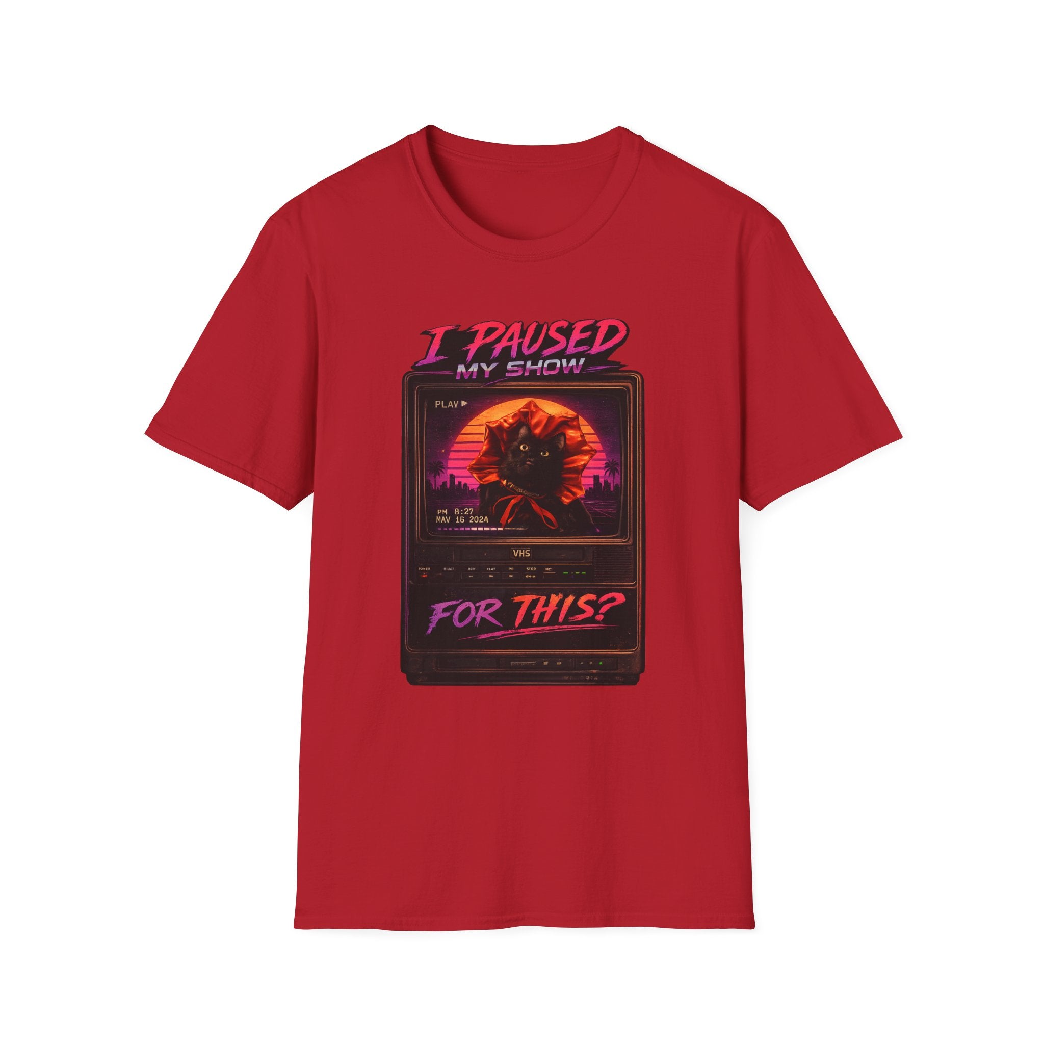 I Paused My Show Cat Watching Graphic T-Shirt | Retro Synthwave TV Design