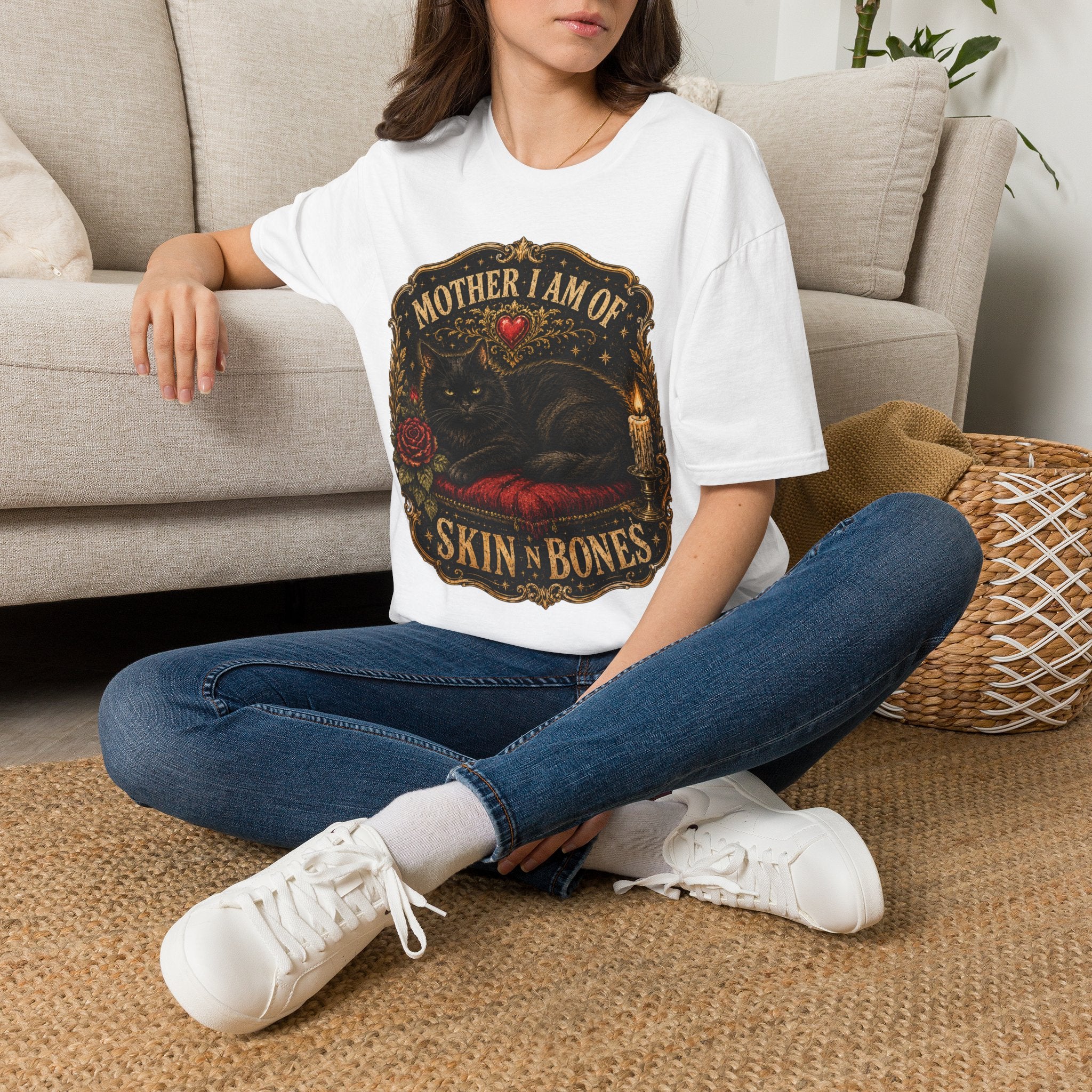 Mother I Am Of... Cat Skull Gothic T-Shirt | Black Cat, Rose, Candle