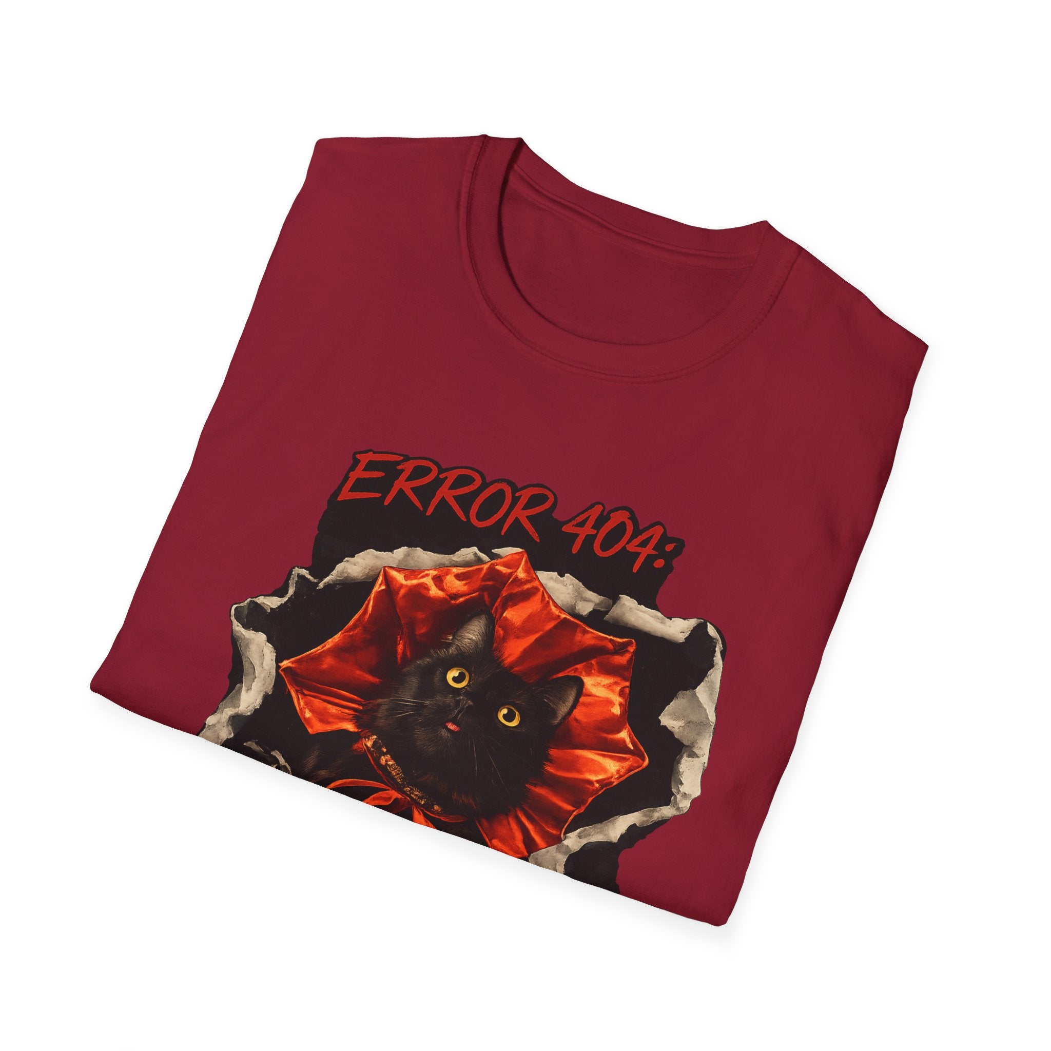 Error 404 Black Cat in Red Flower T-Shirt | Social Battery Not Found