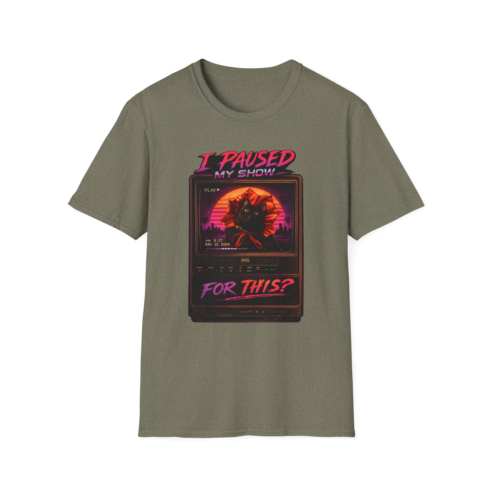 I Paused My Show Cat Watching Graphic T-Shirt | Retro Synthwave TV Design
