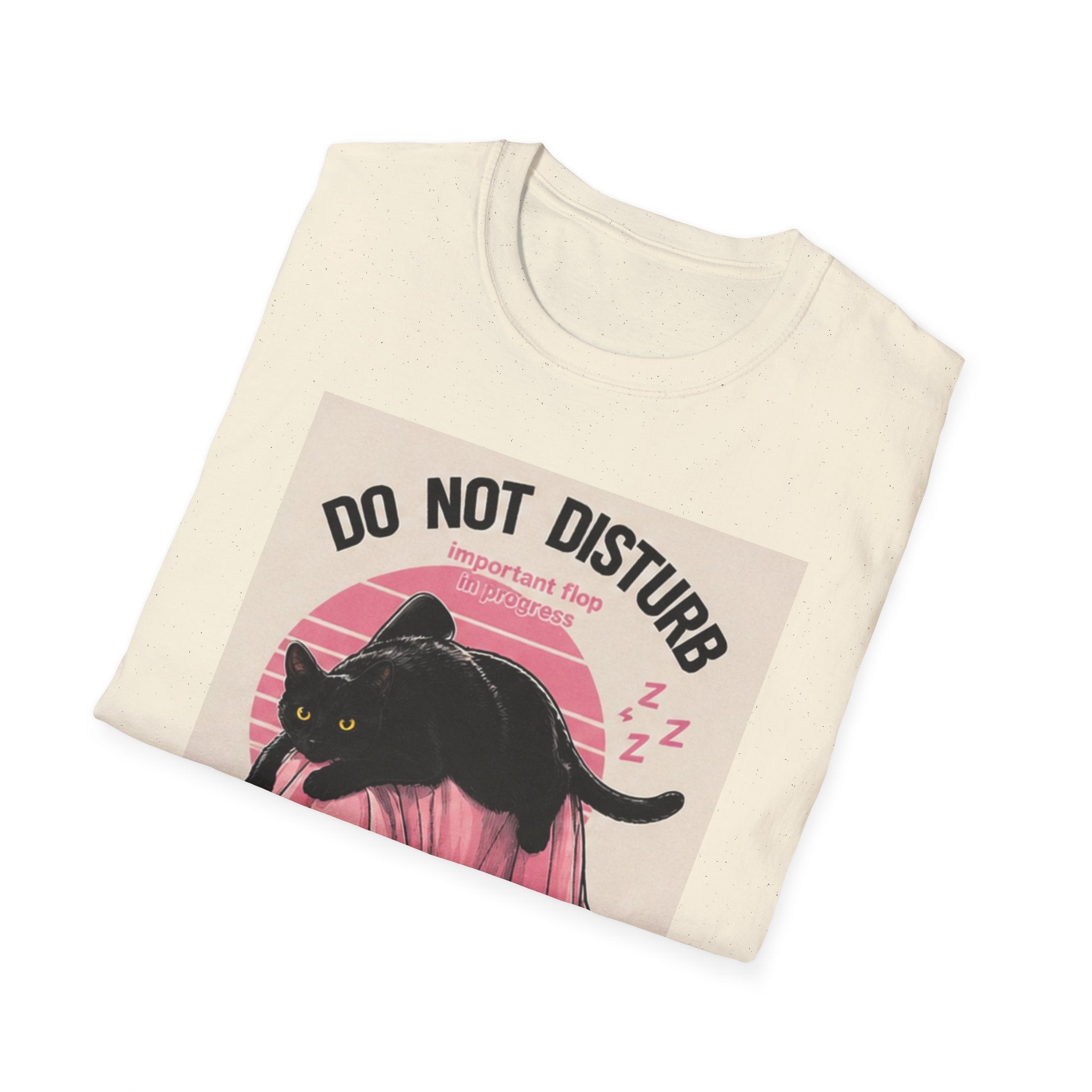 Do Not Disturb Black Cat T-Shirt | Sleeping Cat Graphic Tee, Retro Pink Moon