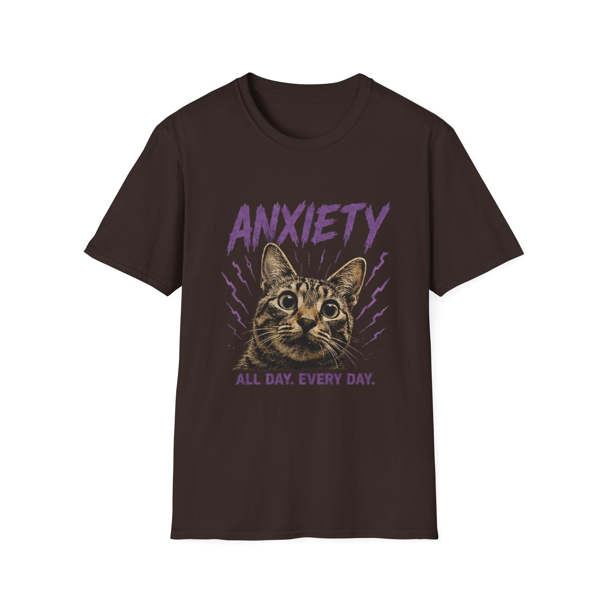 Anxiety Cat All Day Every Day T-Shirt | Cat Face Graphic Tee