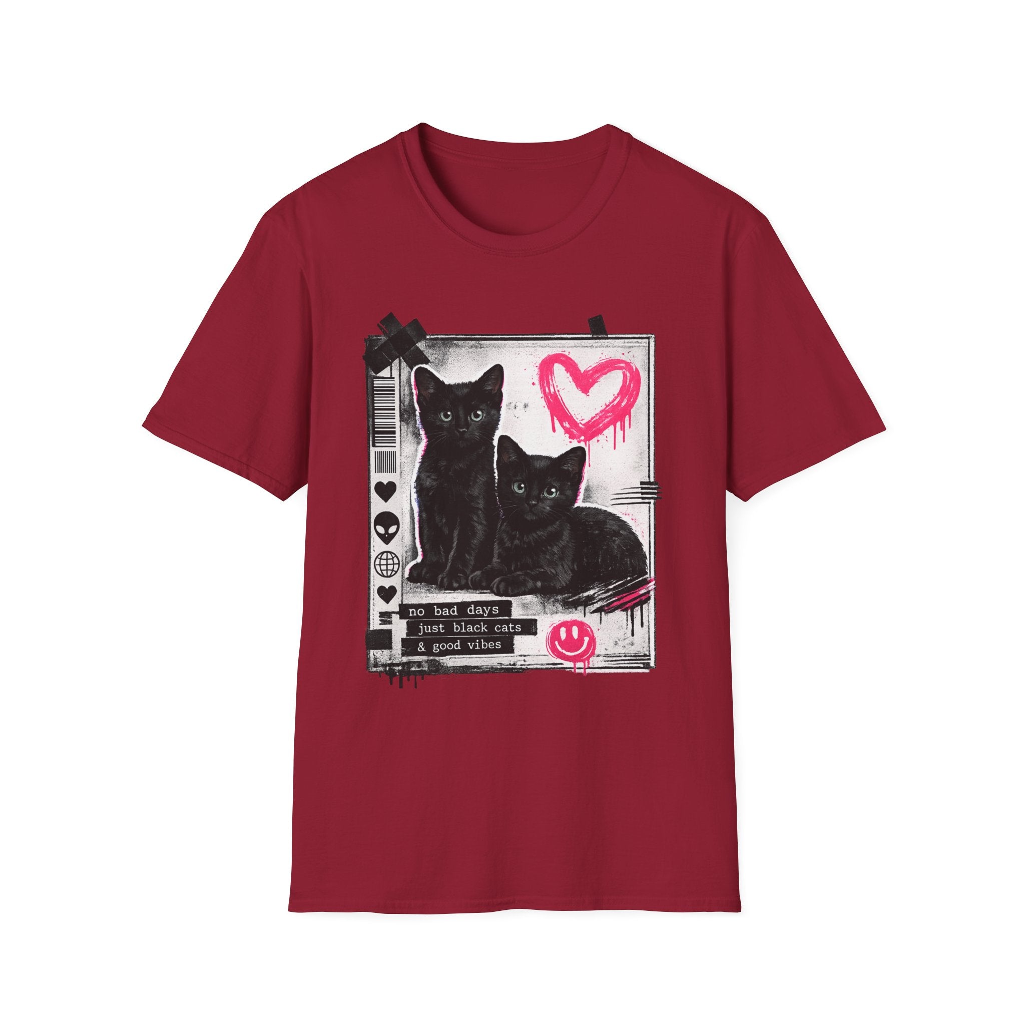 Black Kittens with Pink Heart T-Shirt | Grunge Cat Graphic, Cute Goth