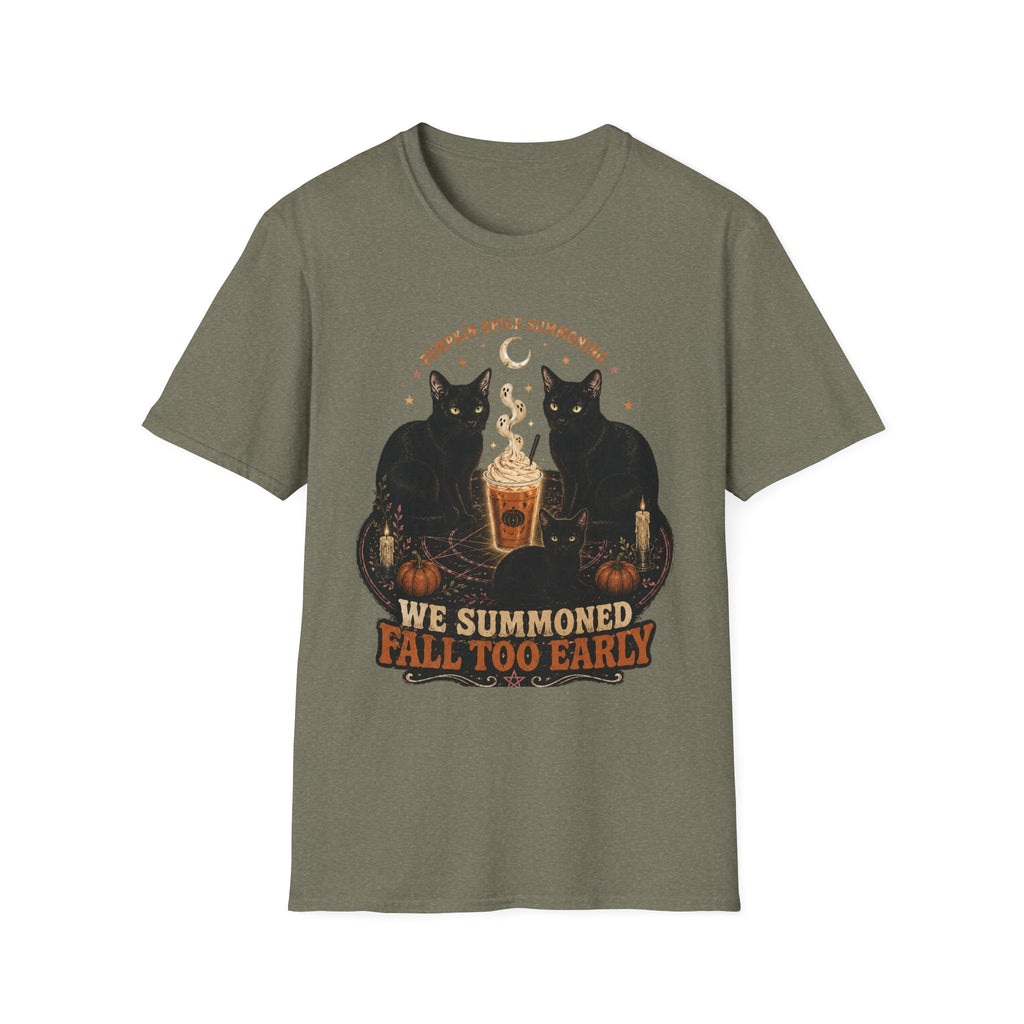 Pumpkin Spice Summoning T-Shirt | Black Cats, Fall Latte Illustration