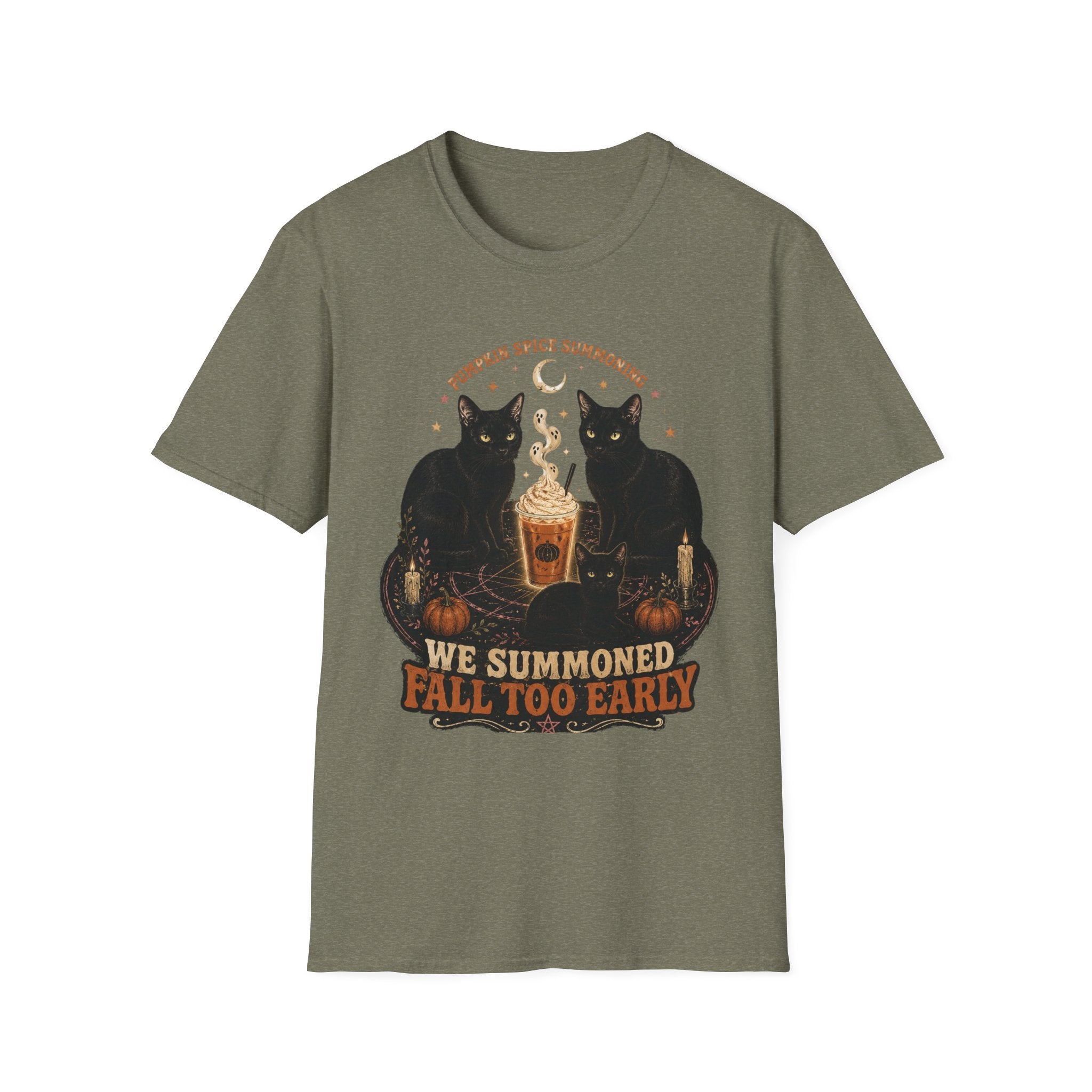 Pumpkin Spice Summoning T-Shirt | Black Cats, Fall Latte Illustration