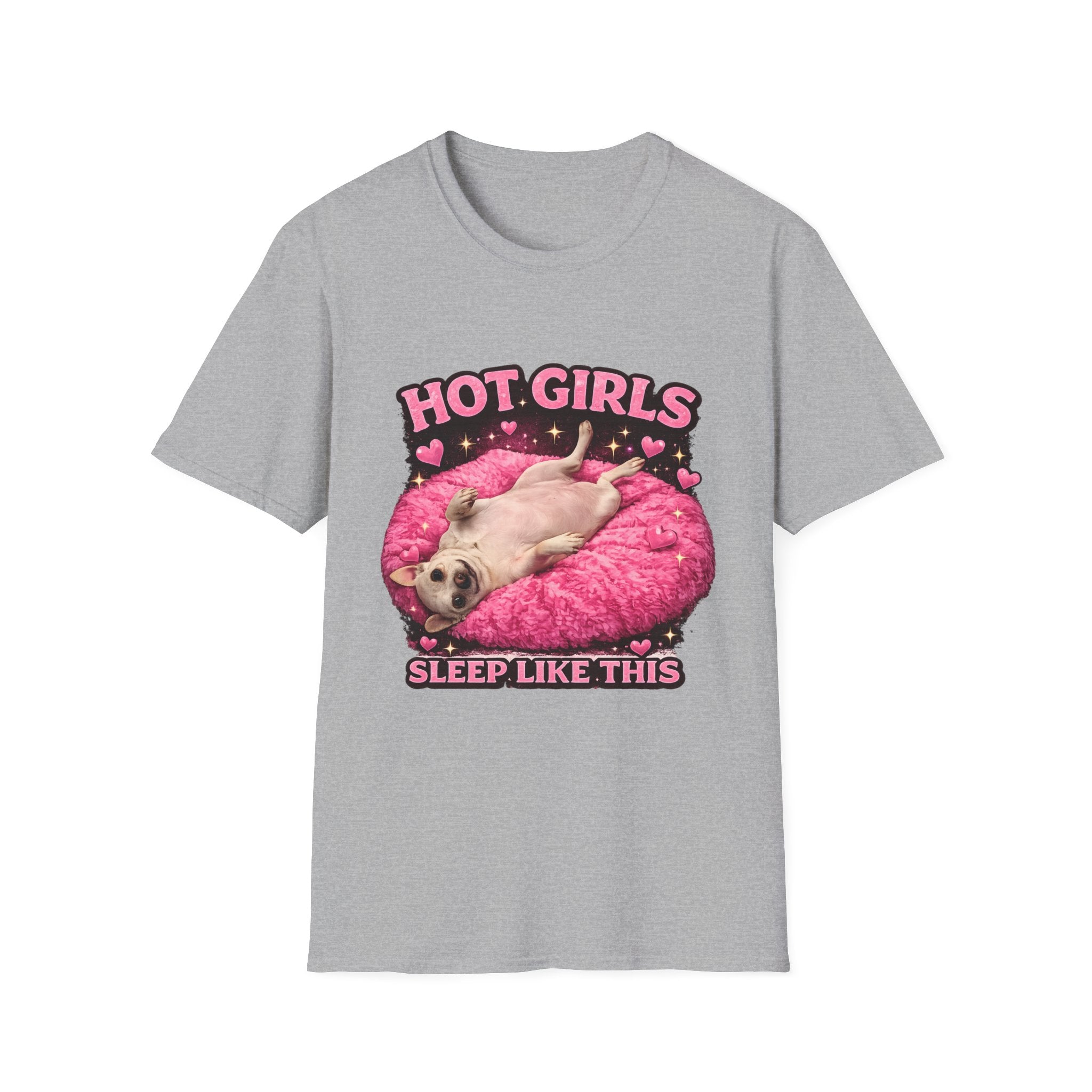 Hot Girls Sleep Like This T-Shirt | Cute Pug on Pink Donut Pillow