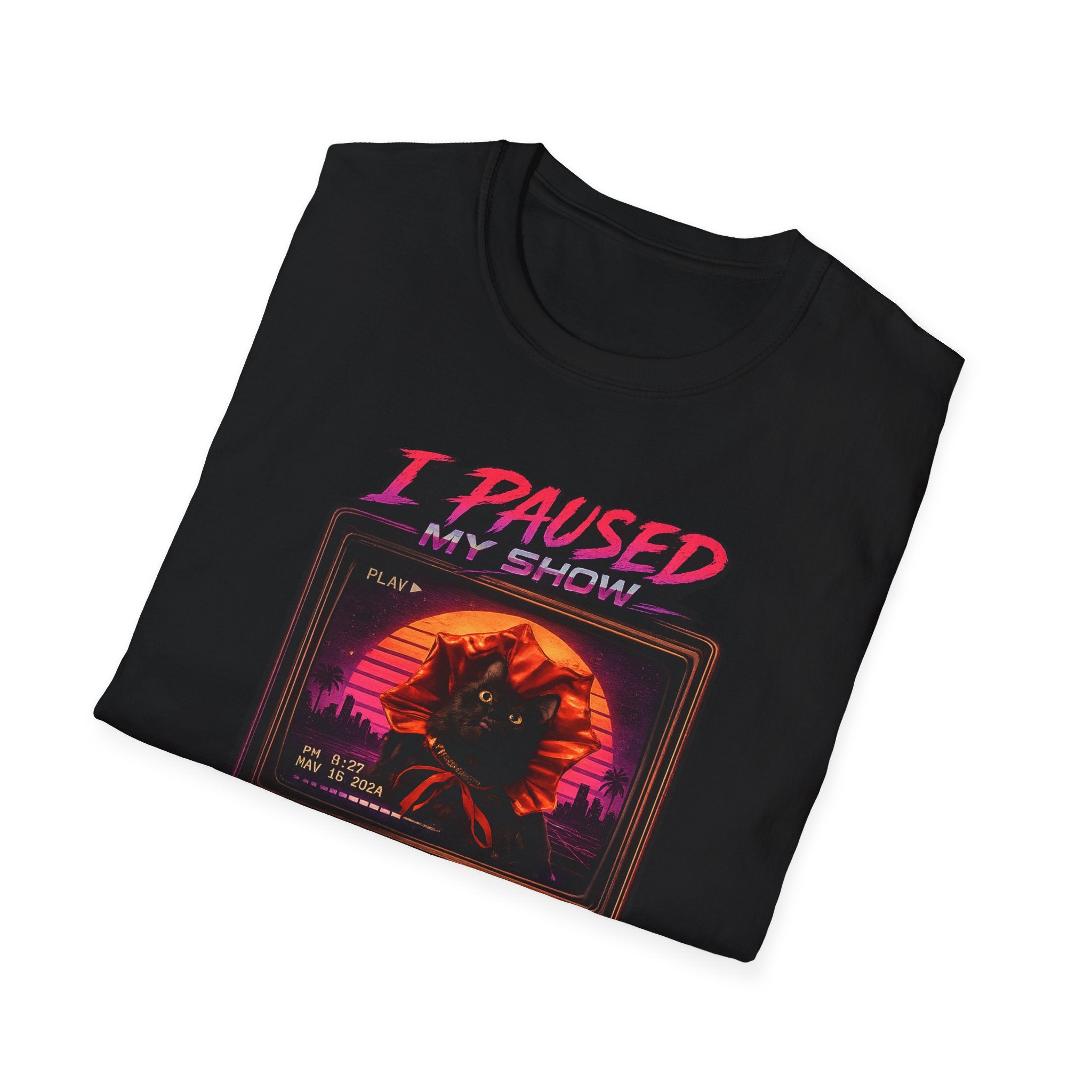 I Paused My Show Cat Watching Graphic T-Shirt | Retro Synthwave TV Design