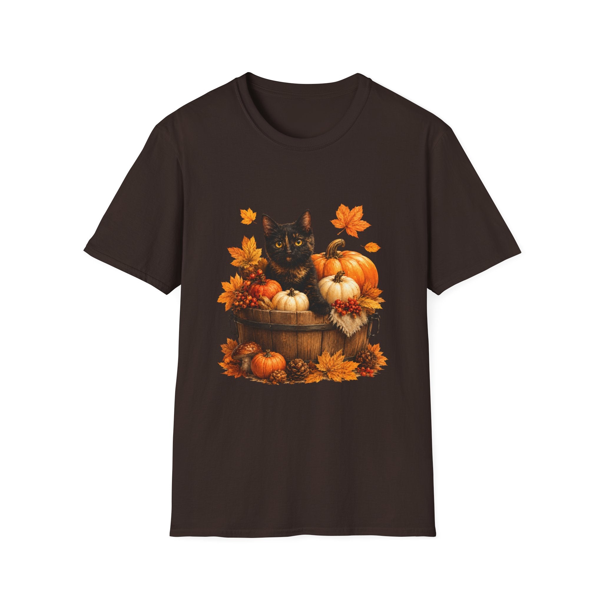 Black Kitten with Pumpkins T-Shirt | Autumn Fall Cat Pumpkin Shirt