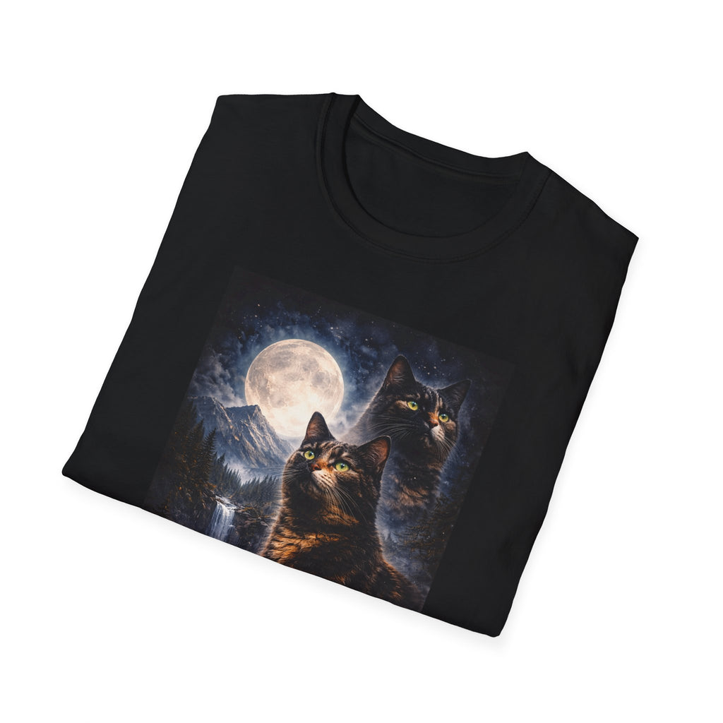 Moonlit Tortie Cat T-Shirt | Night Sky Cat Illustration