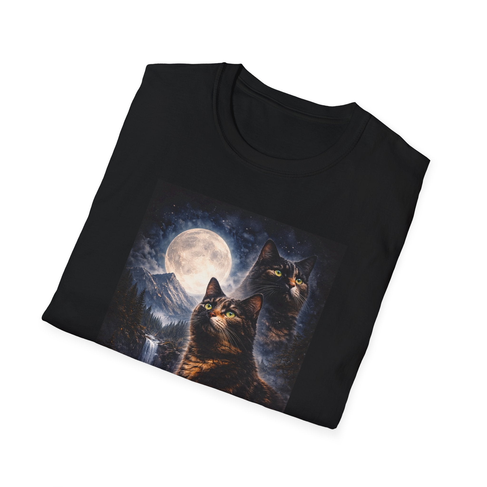 Moonlit Tortie Cat T-Shirt | Night Sky Cat Illustration