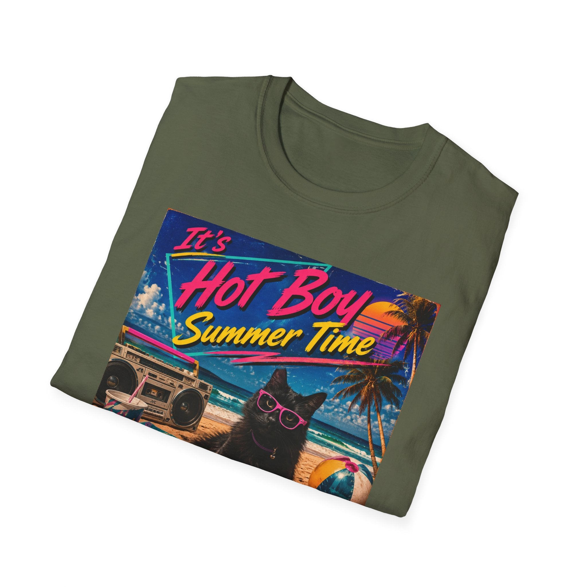 Hot Boy Summer Time cat graphic T-Shirt | retro beach vaporwave