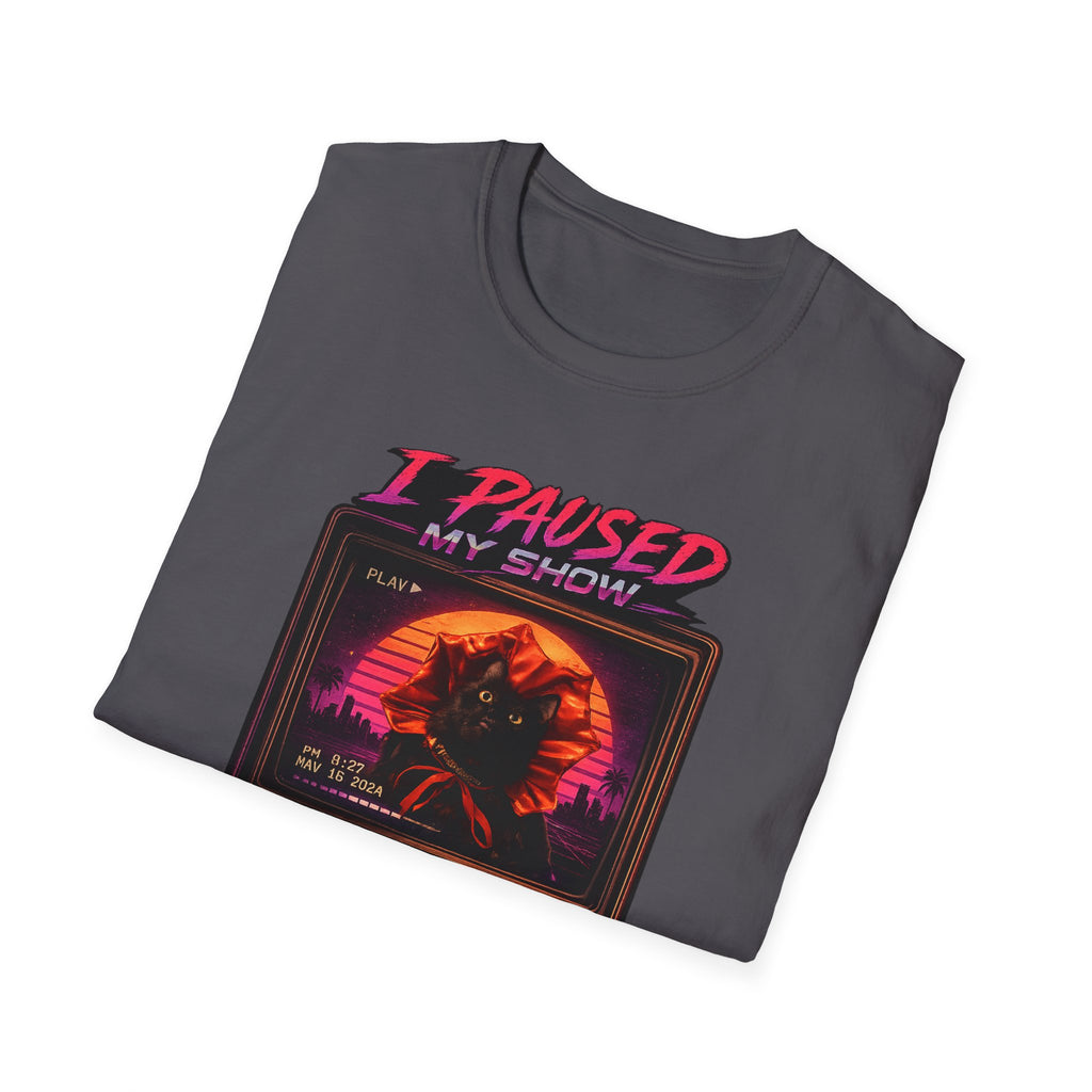 I Paused My Show Cat Watching Graphic T-Shirt | Retro Synthwave TV Design