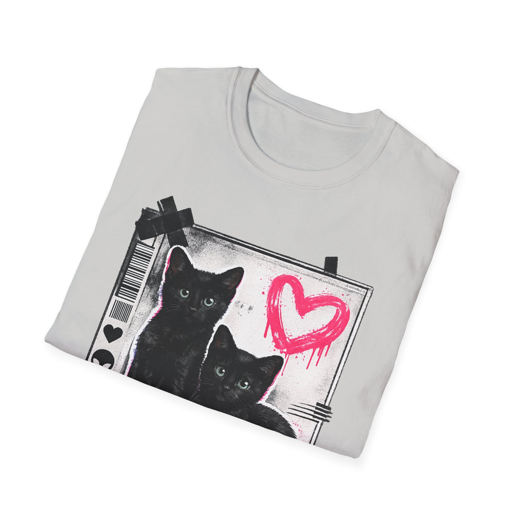 Black Kittens with Pink Heart T-Shirt | Grunge Cat Graphic, Cute Goth