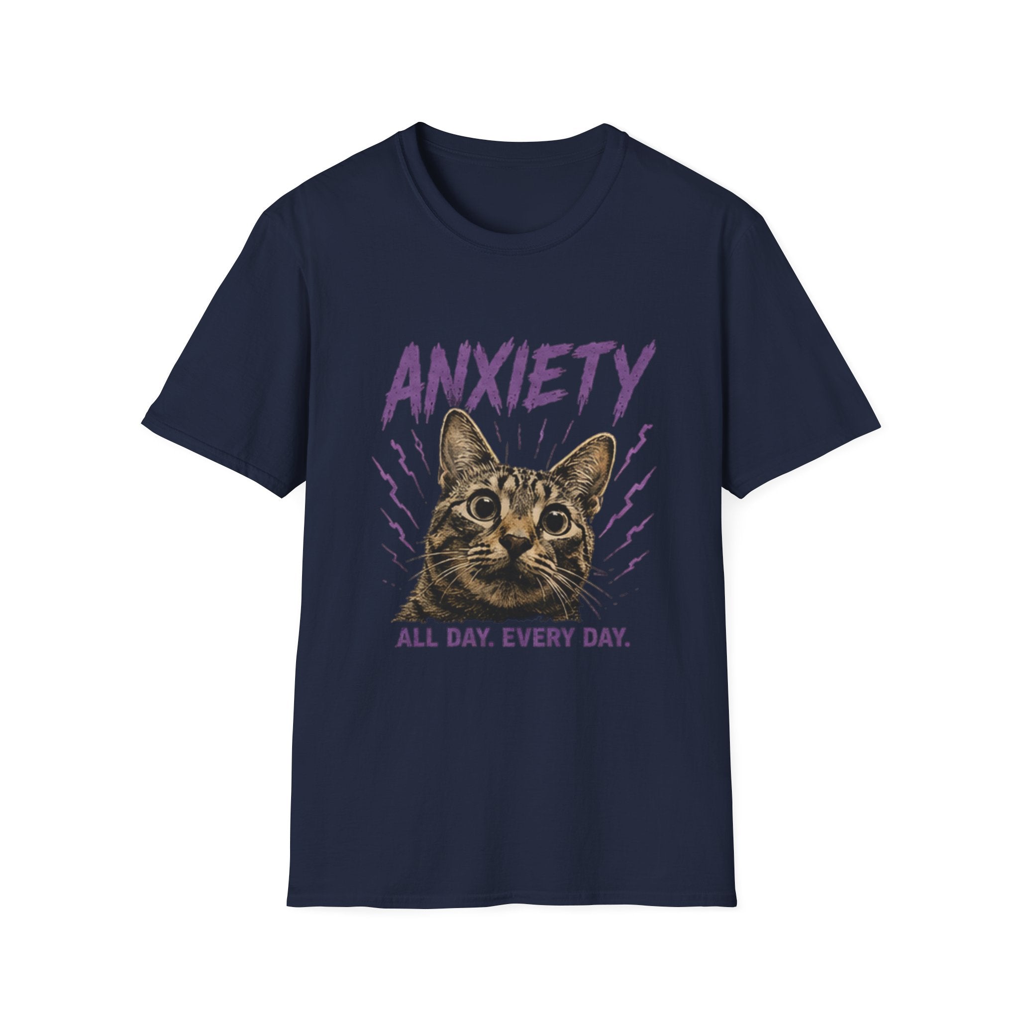 Anxiety Cat All Day Every Day T-Shirt | Cat Face Graphic Tee