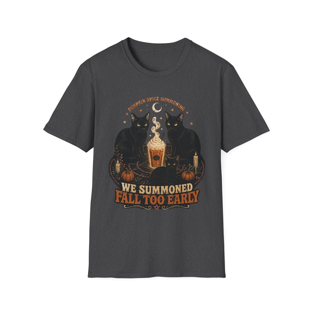 Pumpkin Spice Summoning T-Shirt | Black Cats, Fall Latte Illustration