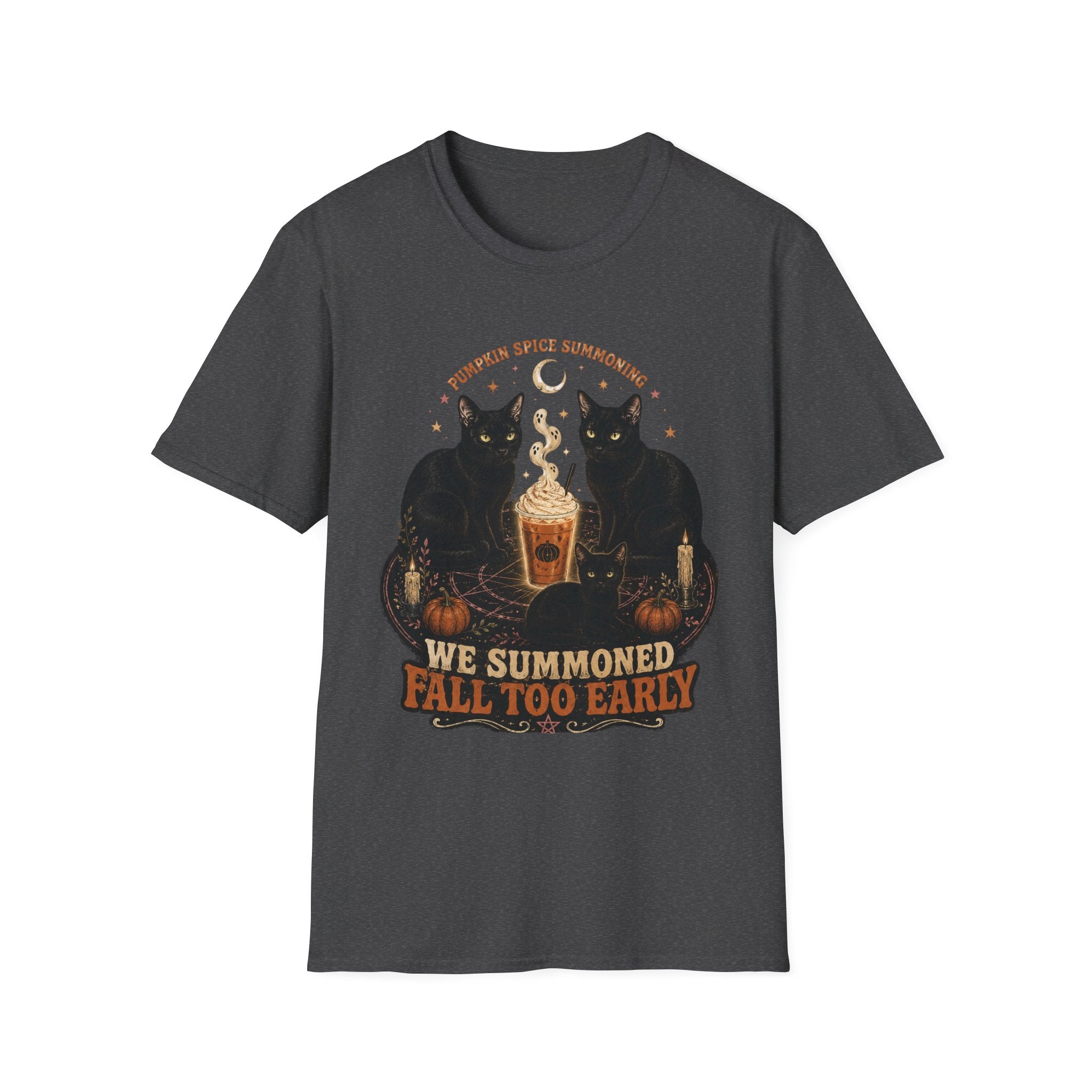 Pumpkin Spice Summoning T-Shirt | Black Cats, Fall Latte Illustration