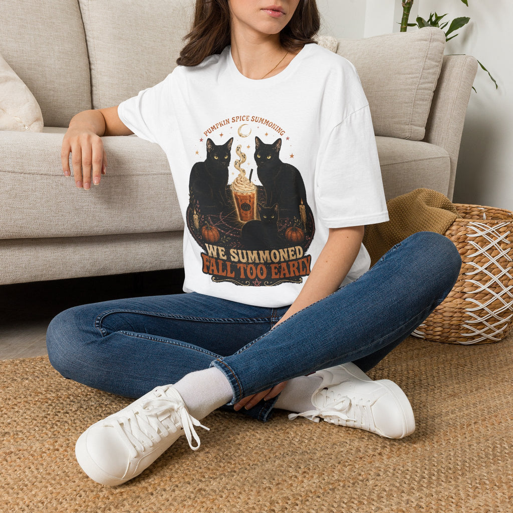 Pumpkin Spice Summoning T-Shirt | Black Cats, Fall Latte Illustration