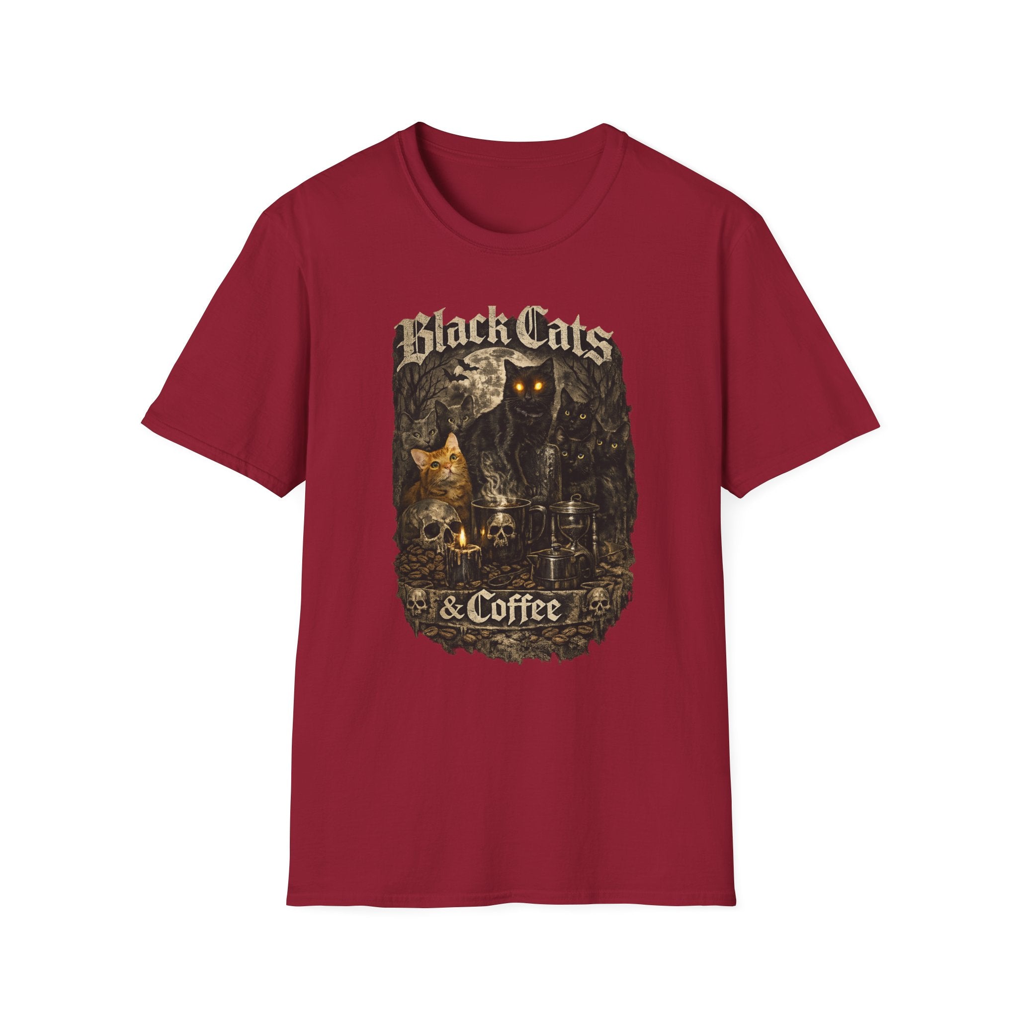 Black Cats & Coffee T-Shirt | Vintage Gothic Cat Illustration, Coffee Lover