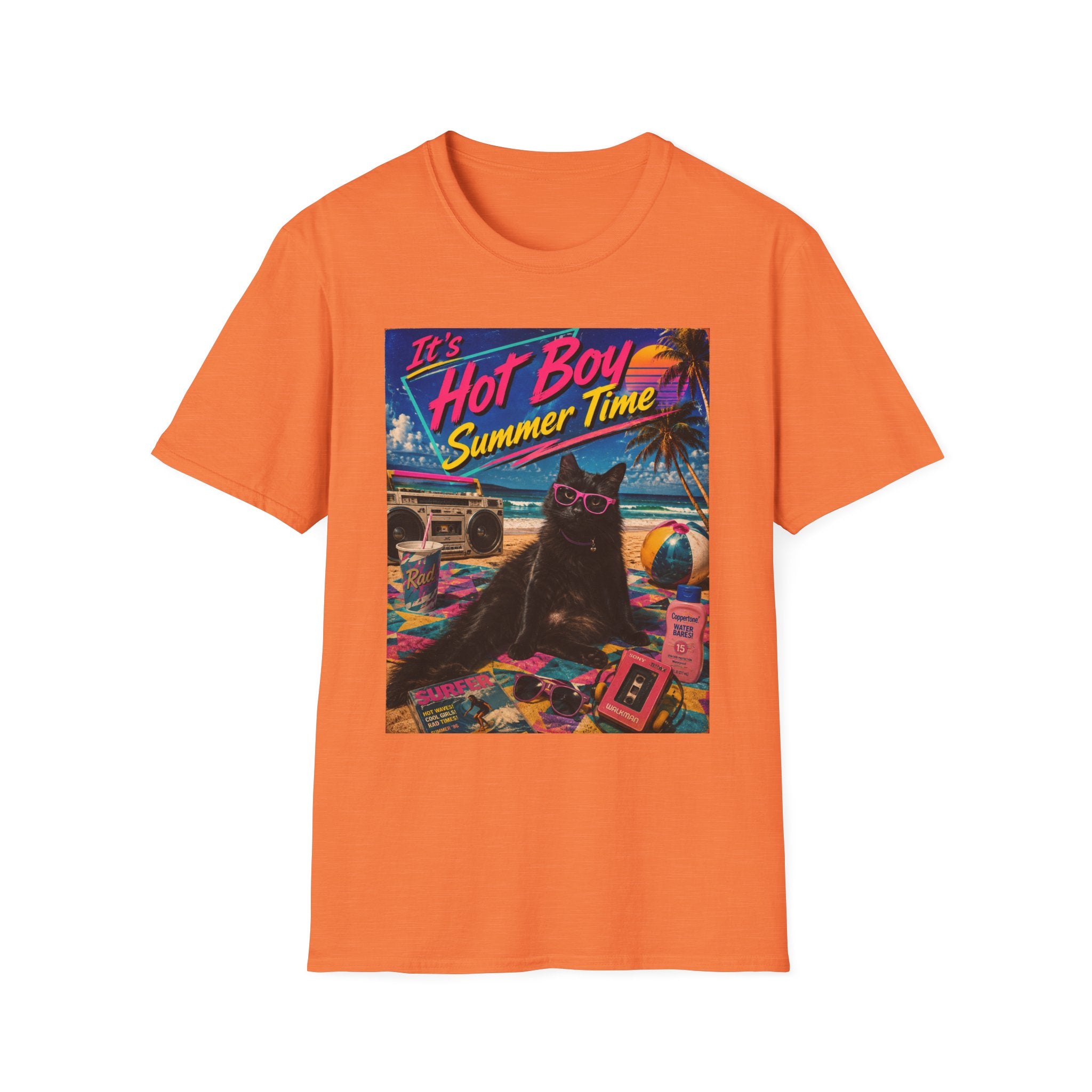 Hot Boy Summer Time cat graphic T-Shirt | retro beach vaporwave