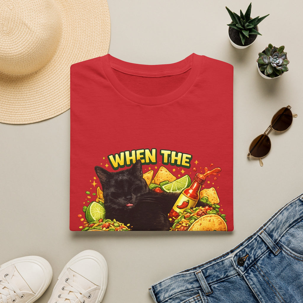 When The Tacos Hit T-Shirt | Cat, Tacos, Hot Sauce, Funny Food Graphic
