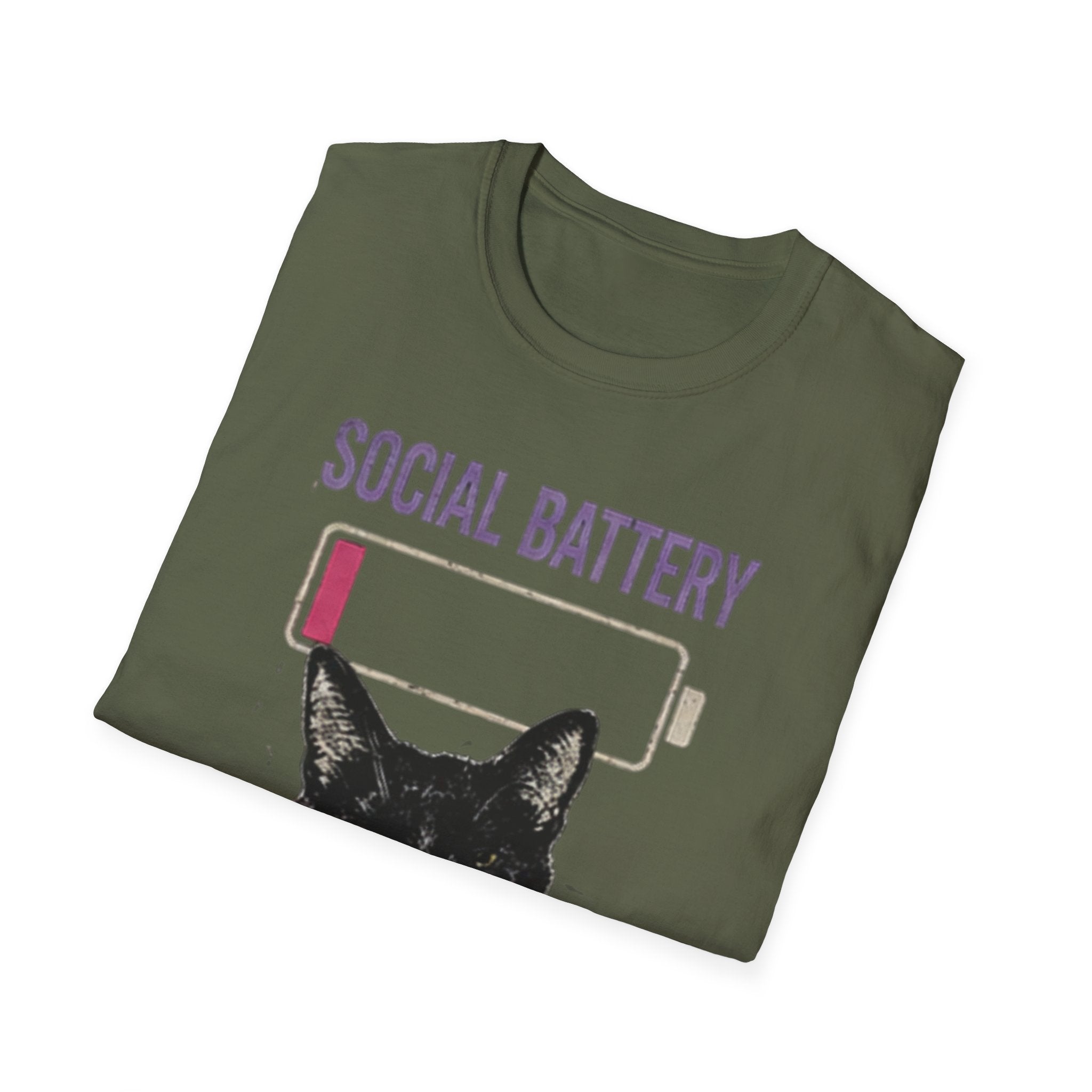 Social Battery Drained Cat T-Shirt | Low Battery Cat Shirt