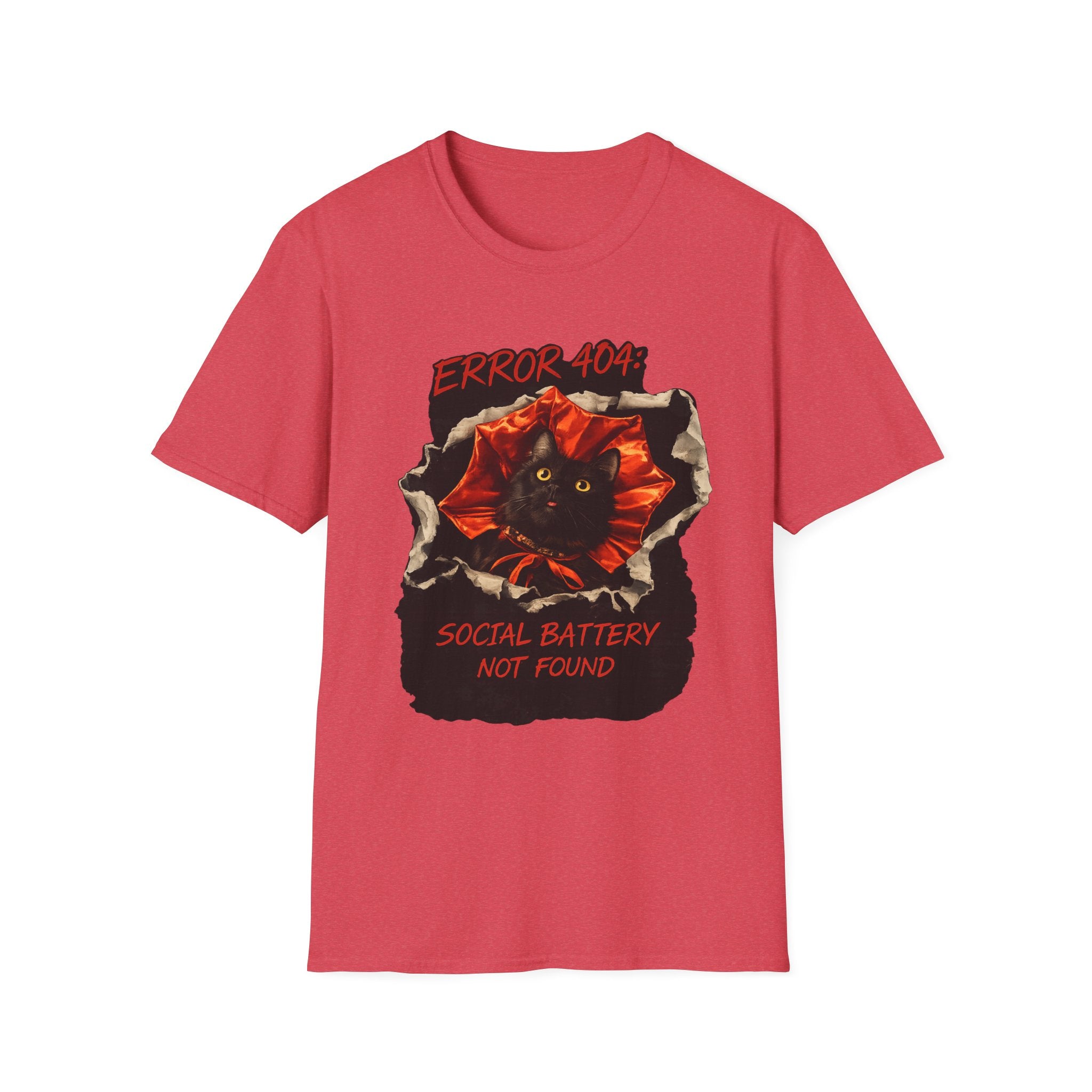 Error 404 Black Cat in Red Flower T-Shirt | Social Battery Not Found