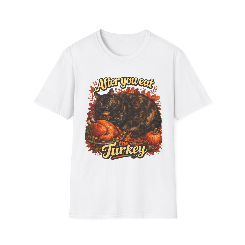 After You Eat Turkey T-Shirt | Cat Thanksgiving Design, Fall Leaves