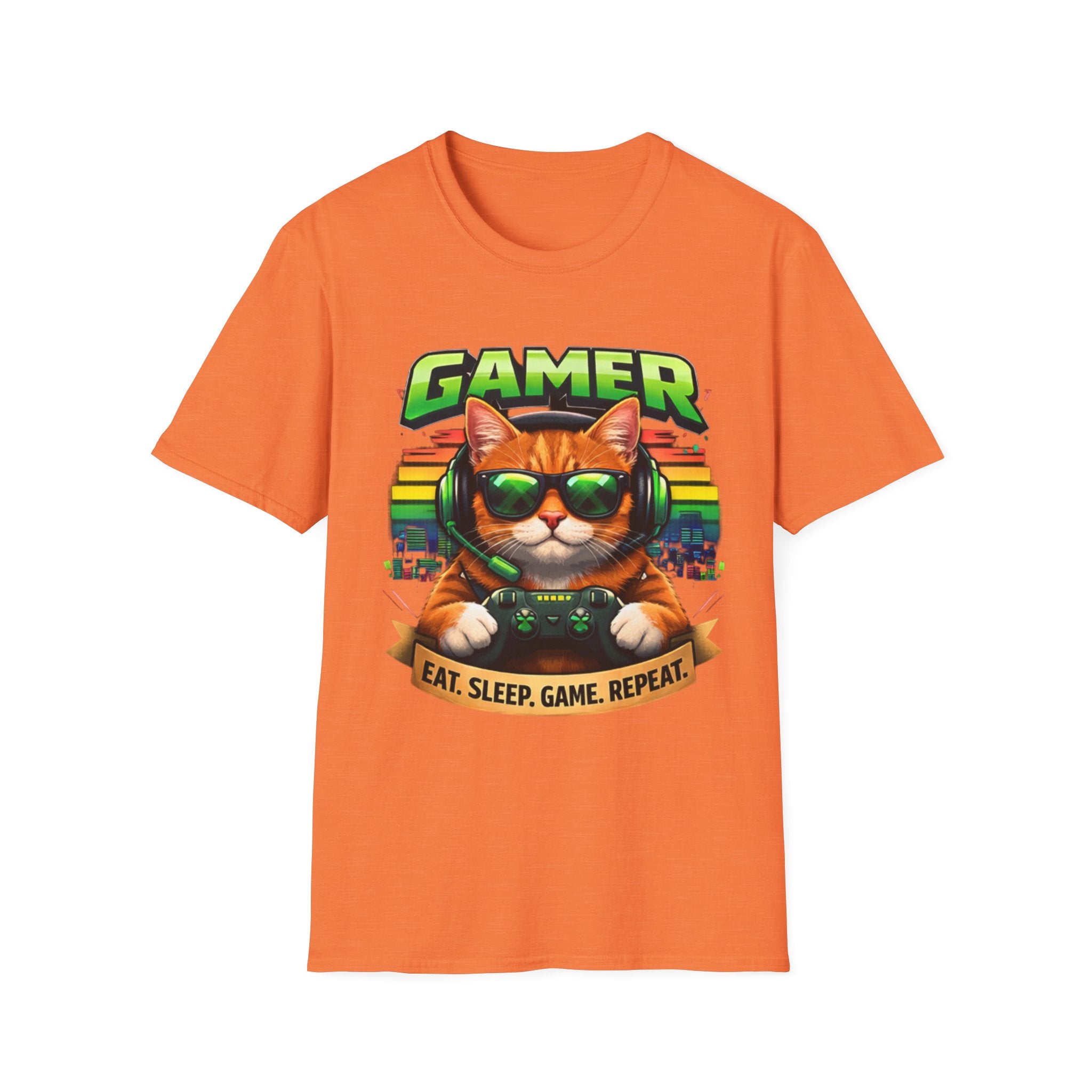 Gamer Cat with Controller T-Shirt | Eat Sleep Game Repeat