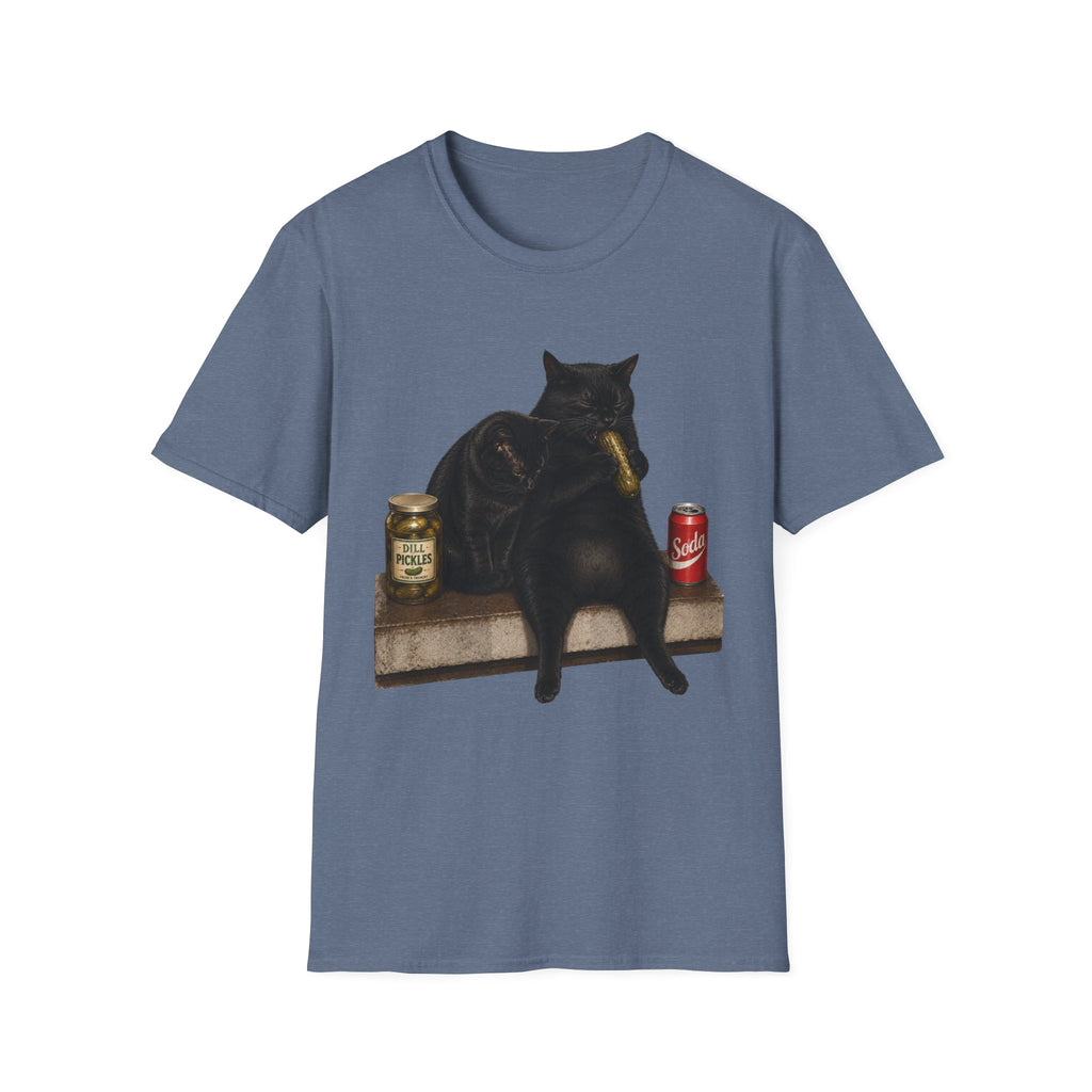 Black Cat Sitting with Drinks T-Shirt | Funny Cat Illustration