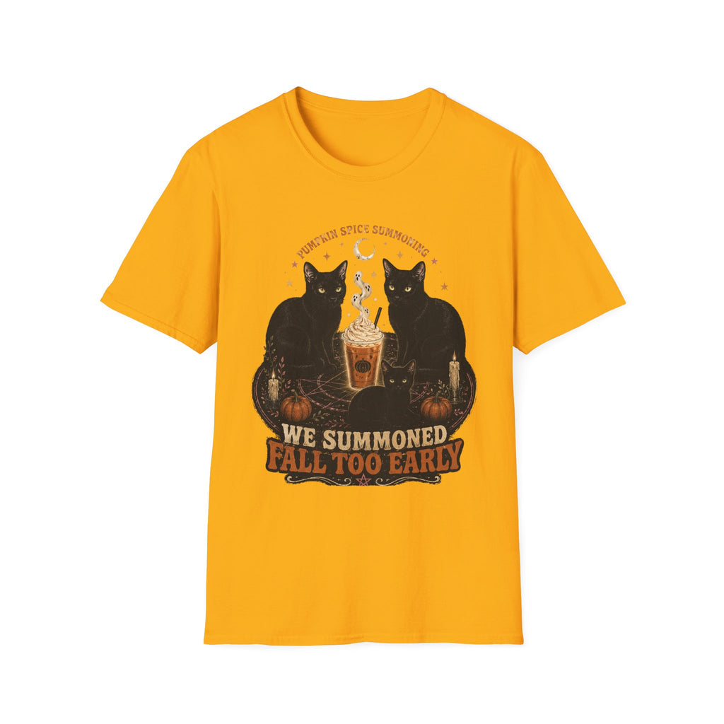 Pumpkin Spice Summoning T-Shirt | Black Cats, Fall Latte Illustration