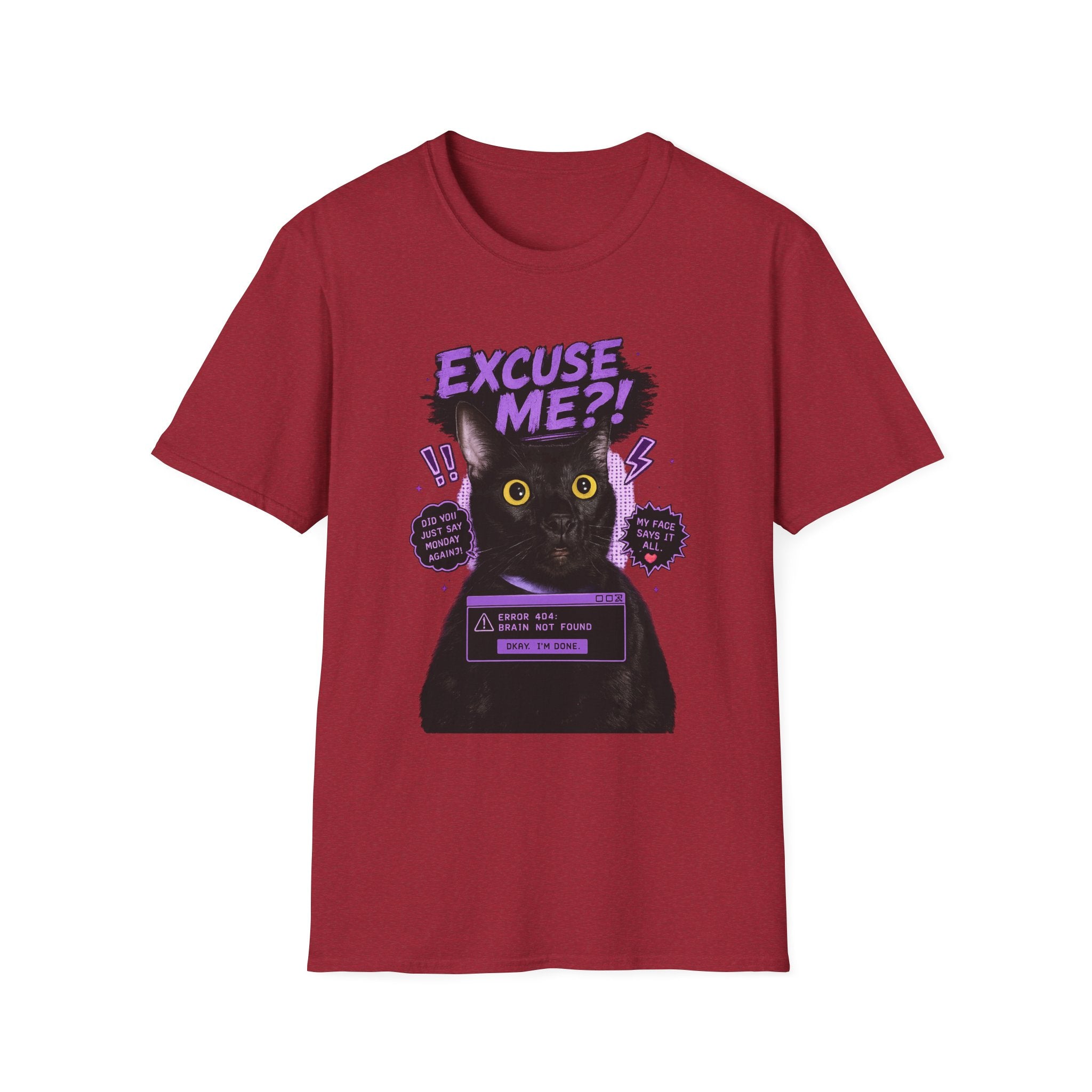 Excuse Me?! Black Cat Graphic T-Shirt | Retro Purple Horror Pop Art