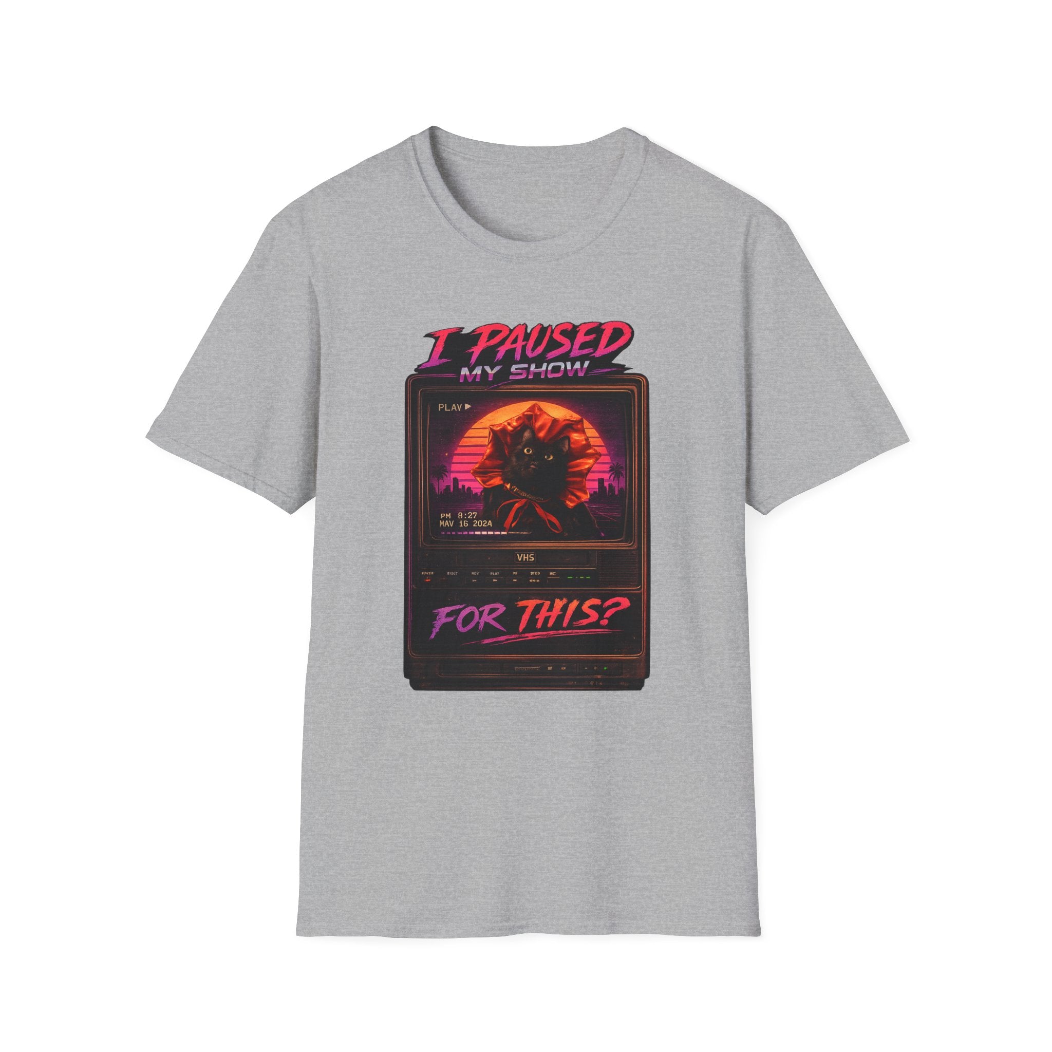I Paused My Show Cat Watching Graphic T-Shirt | Retro Synthwave TV Design