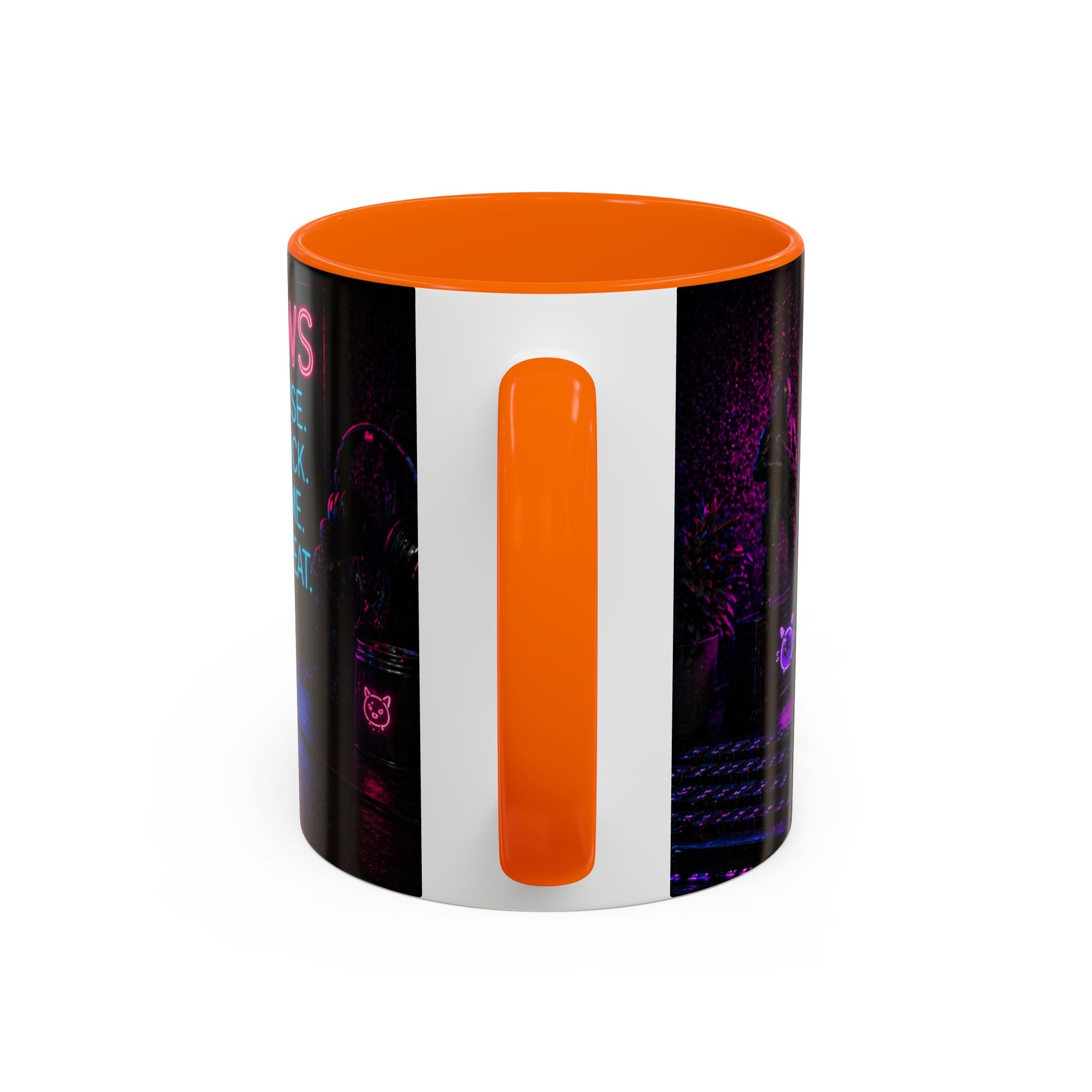 PAWS Pause Snack Game Repeat Cat Coffee Mug | Neon Gaming Cat Mug