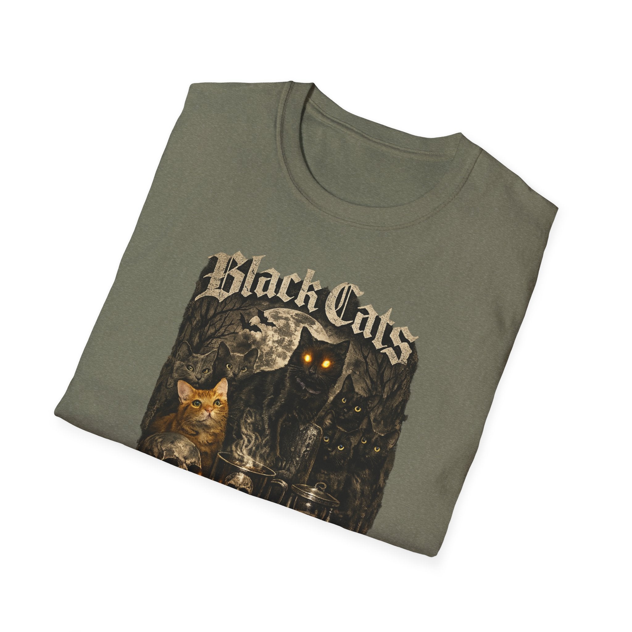 Black Cats & Coffee T-Shirt | Vintage Gothic Cat Illustration, Coffee Lover