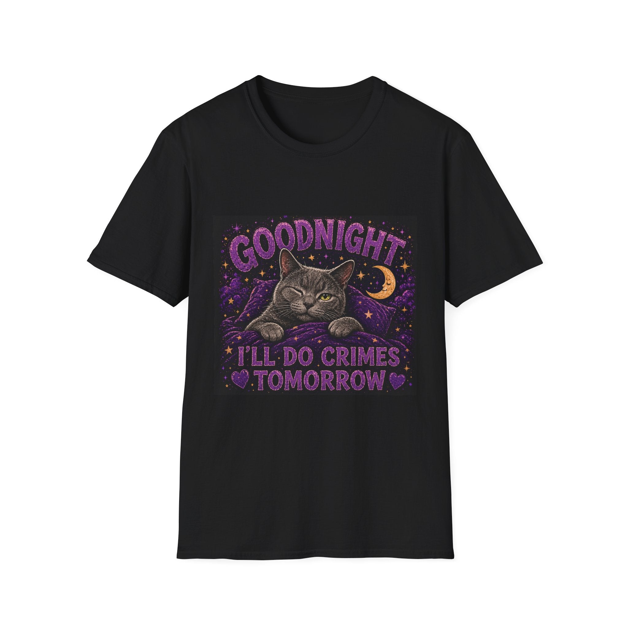 Goodnight I'll Do Crimes Tomorrow T-Shirt | Cat Moon Night Graphic