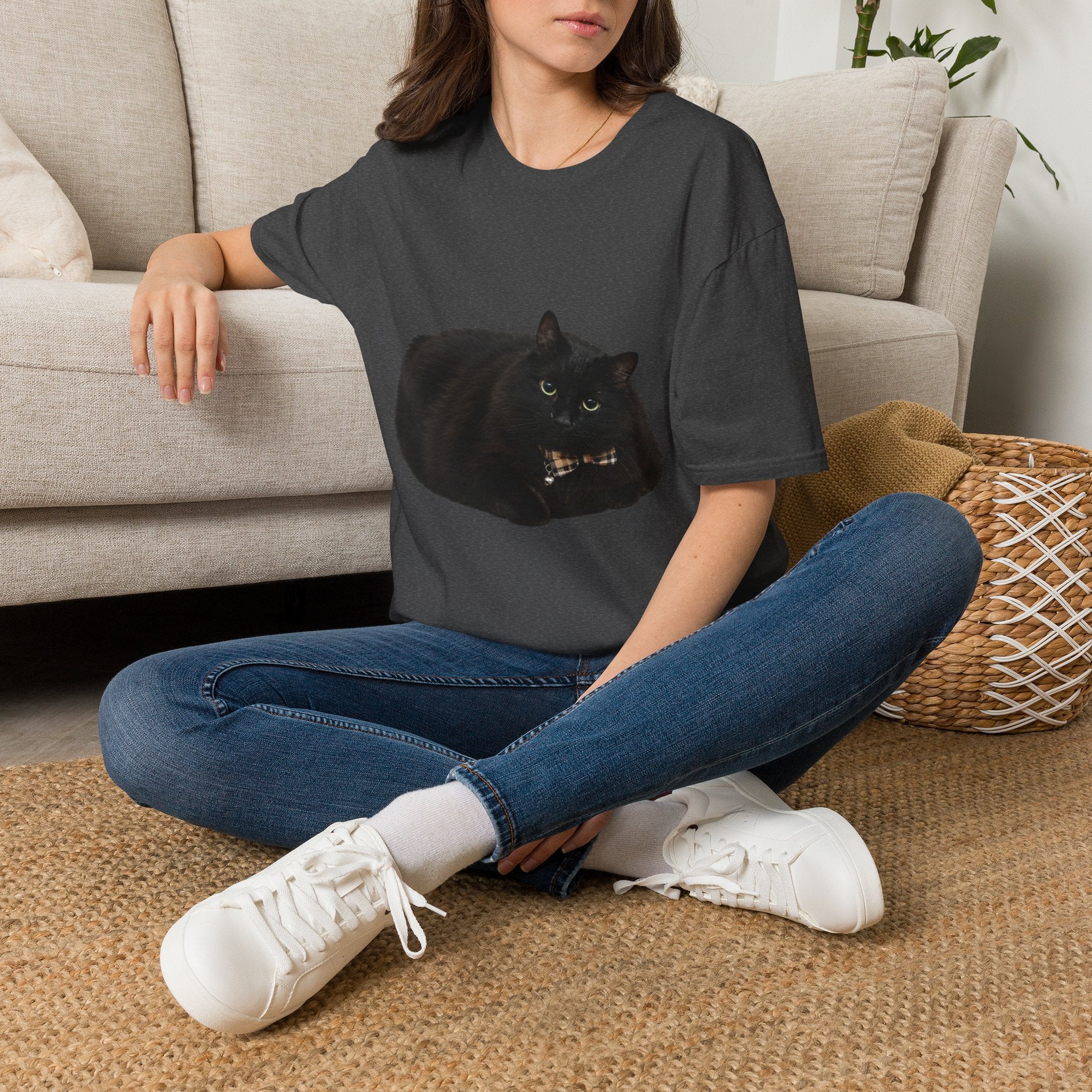 Peeking Black Cat T-Shirt | Minimal Cat Illustration