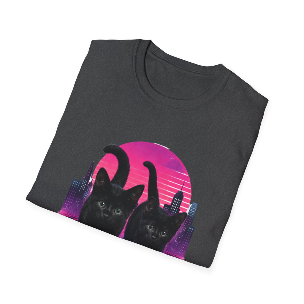 Retro Vaporwave Black Cats T-Shirt | Neon Sunset City