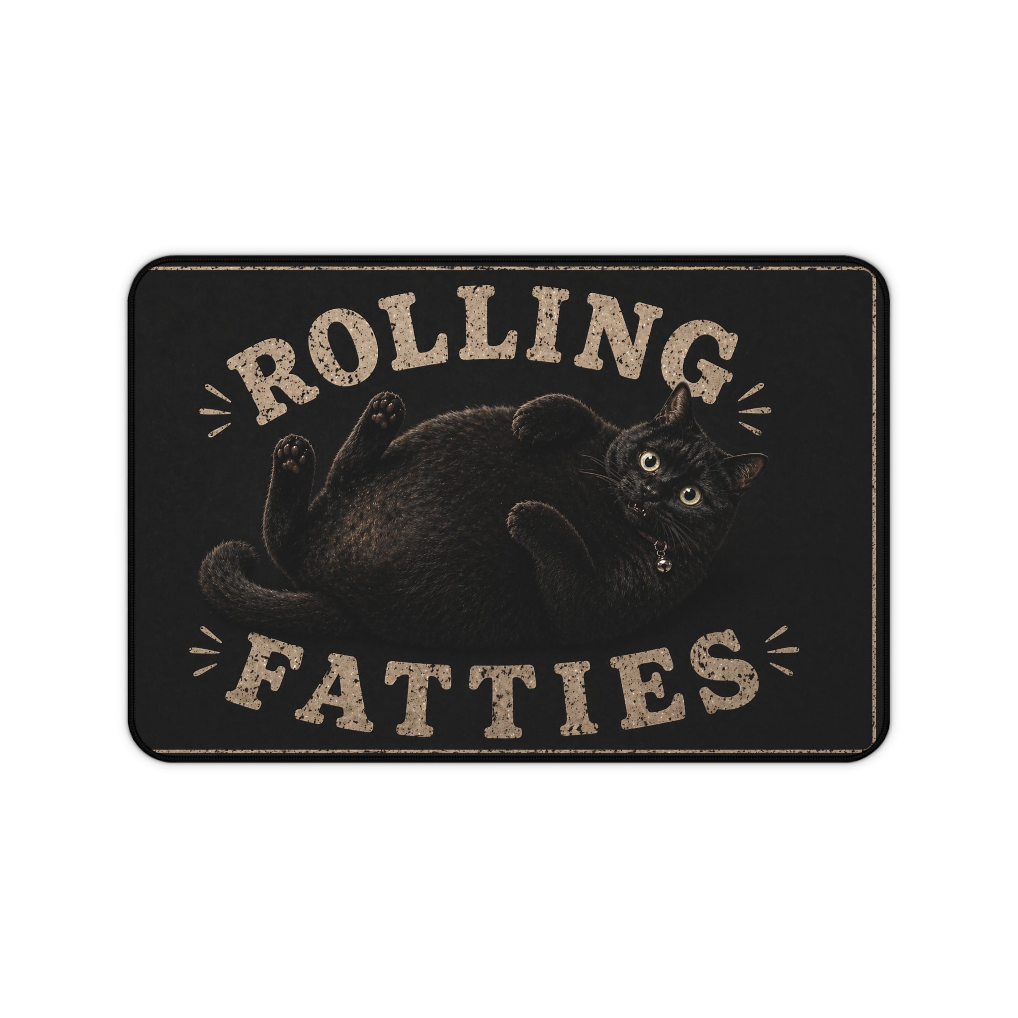 Rolling Fatties black cat illustration Desk Mat | cute chubby cat mousepad