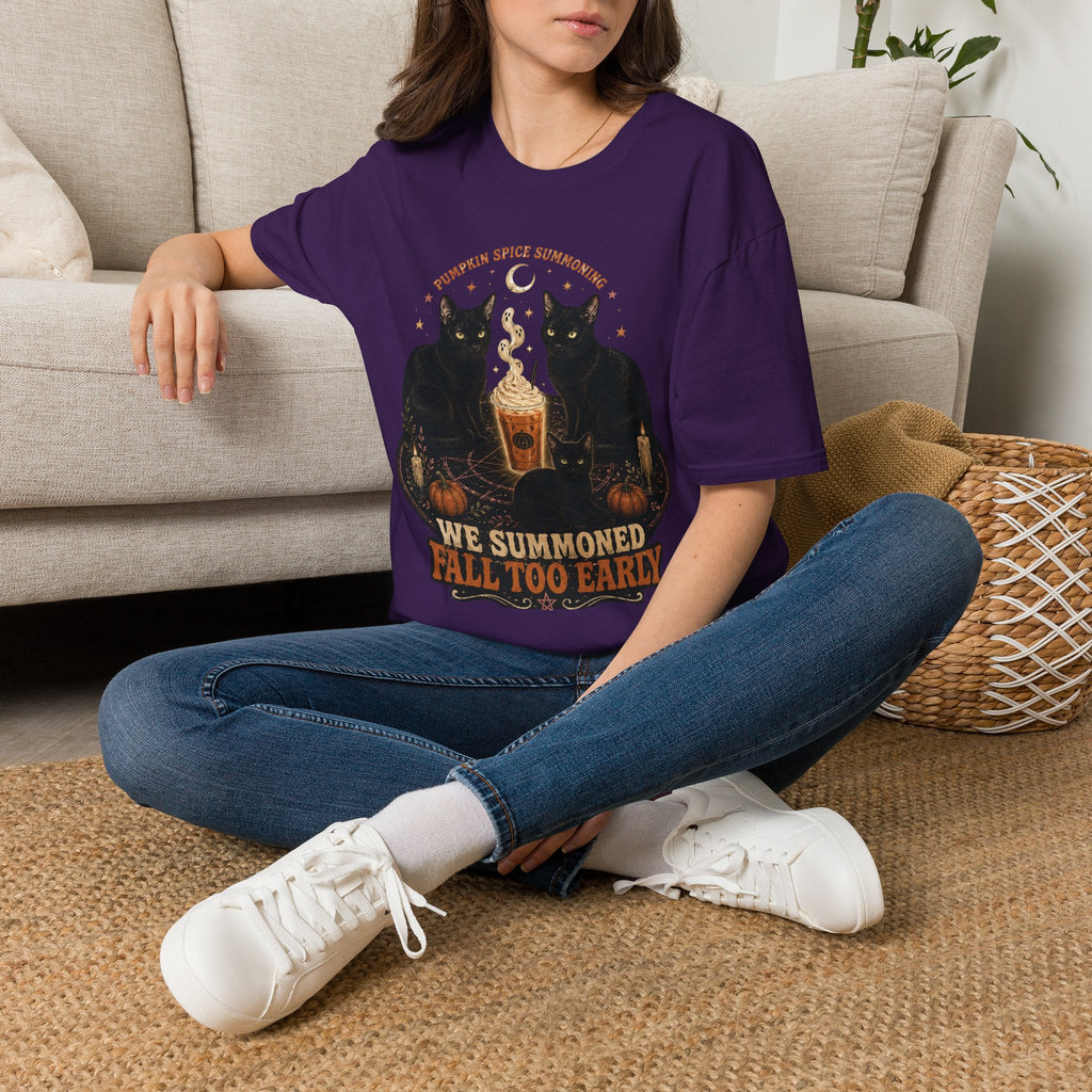 Pumpkin Spice Summoning T-Shirt | Black Cats, Fall Latte Illustration