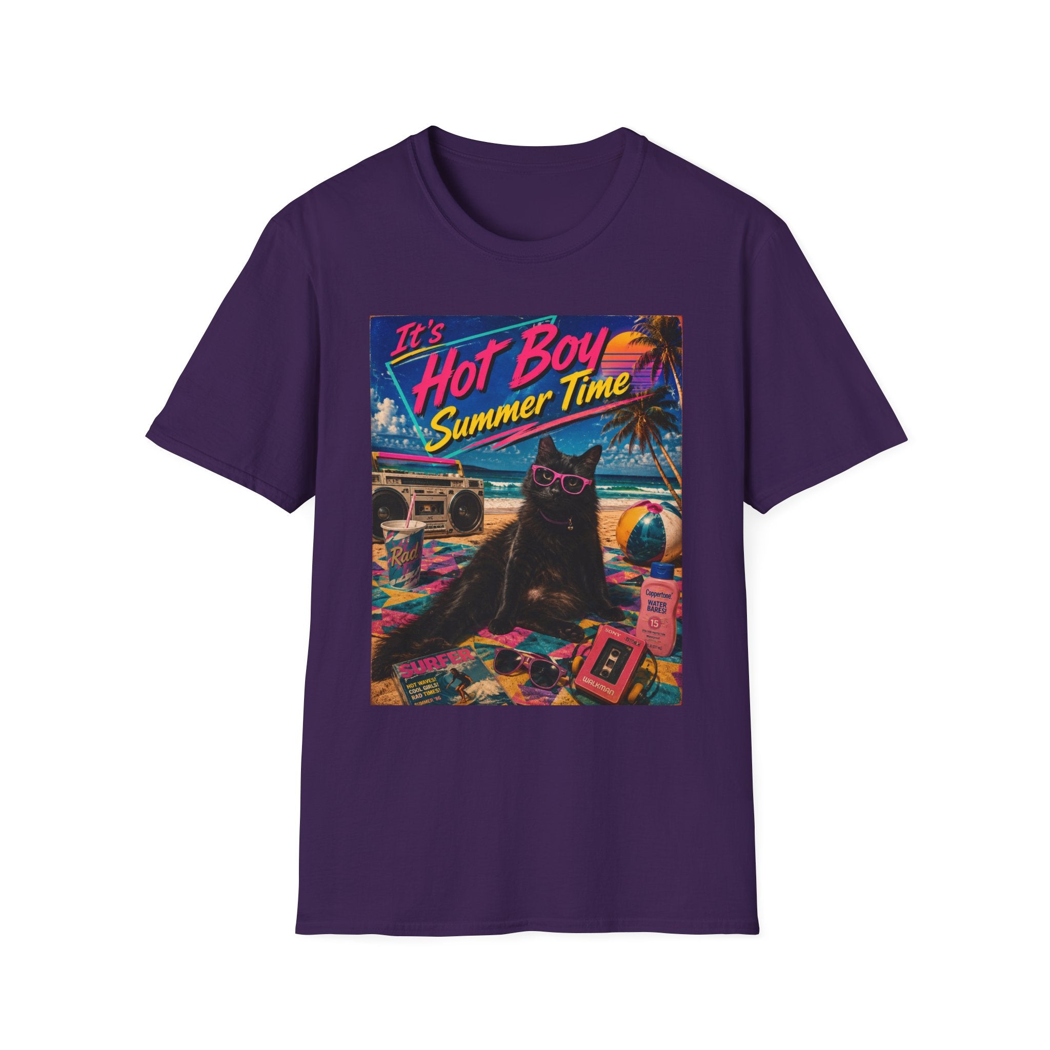 Hot Boy Summer Time cat graphic T-Shirt | retro beach vaporwave